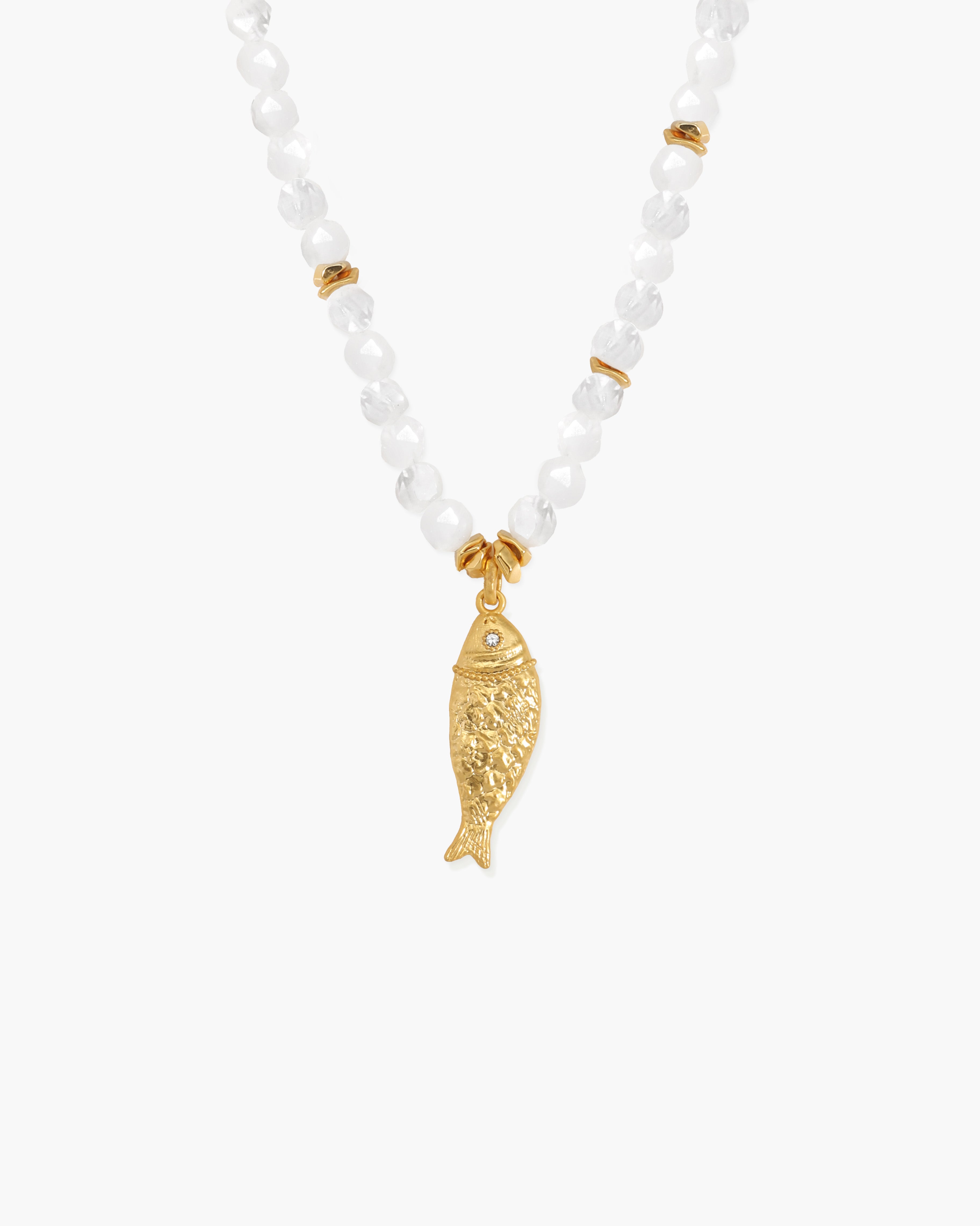 Isla Quartz Beaded Fish Pendant Necklace en route jewellery