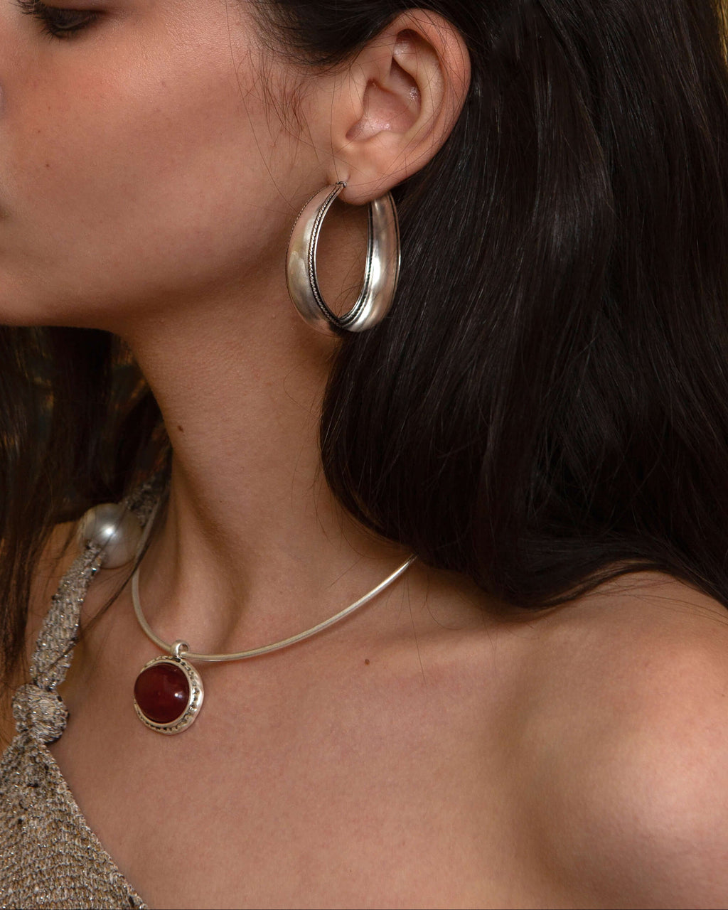 Orin Large Hoop Earrings in Silver en route jewellery
