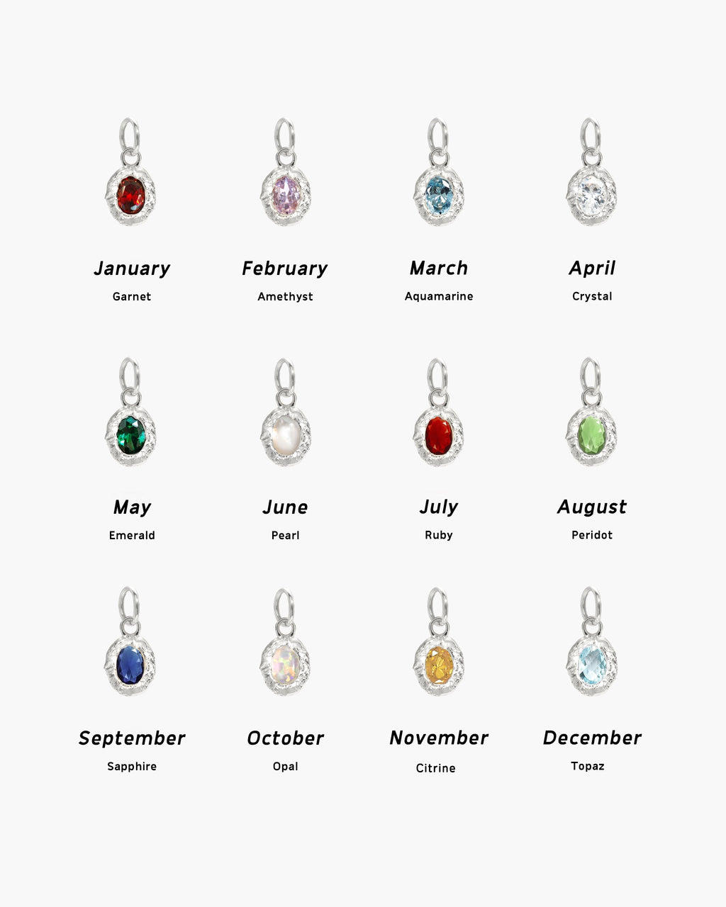 Birthstone Charm in Silver en route jewellery