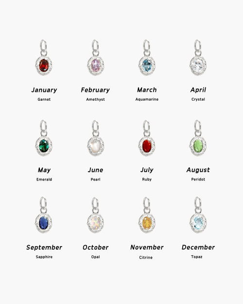 Birthstone Charm in Silver en route jewellery