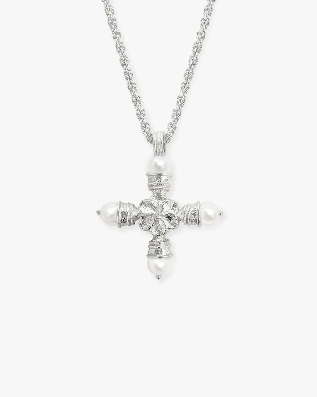Florence Pearl Cross Necklace in Silver en route jewellery