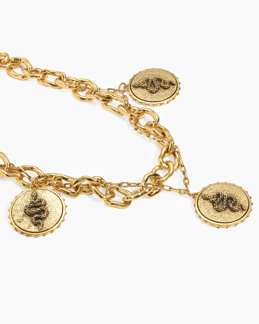 Trinity Snake Coin Double Chain Bracelet in Gold en route jewellery