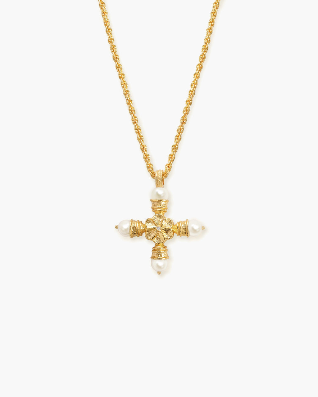 Florence Pearl Cross Necklace in Silver en route jewellery