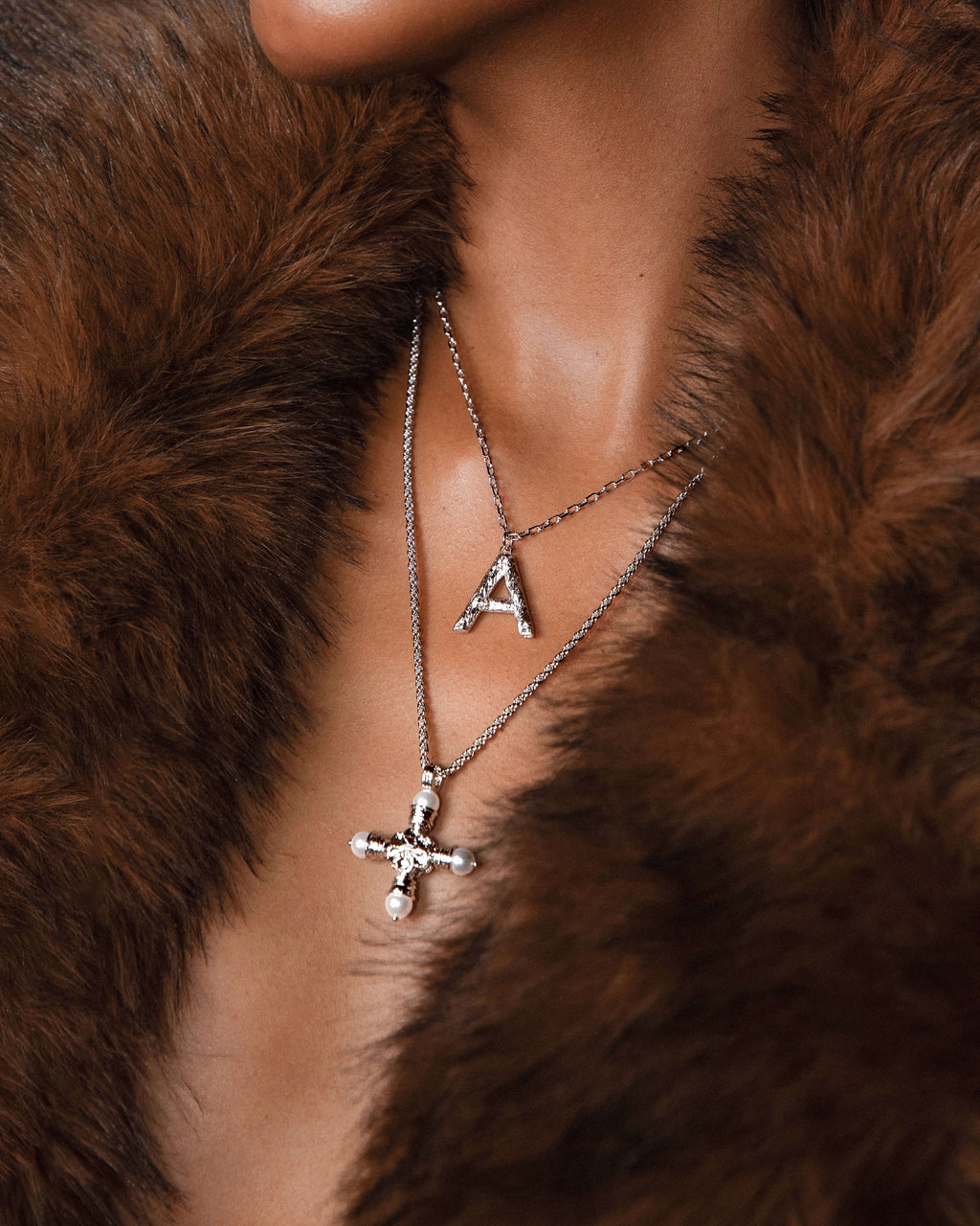 Florence Pearl Cross Necklace in Silver en route jewellery