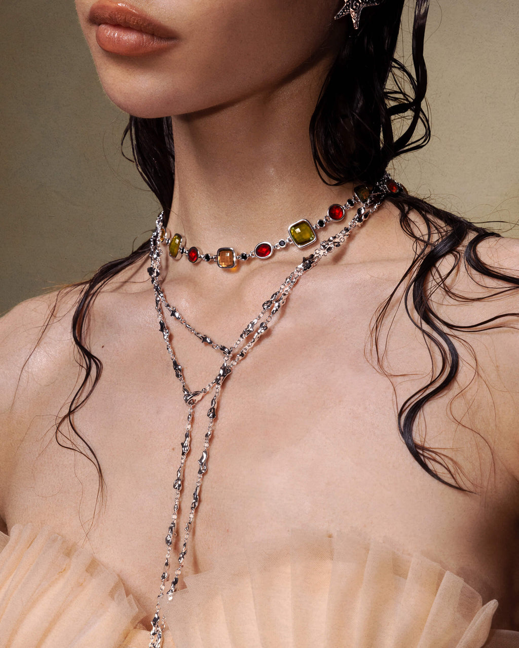 Harmonia Multicolored Necklace in Silver en route jewellery