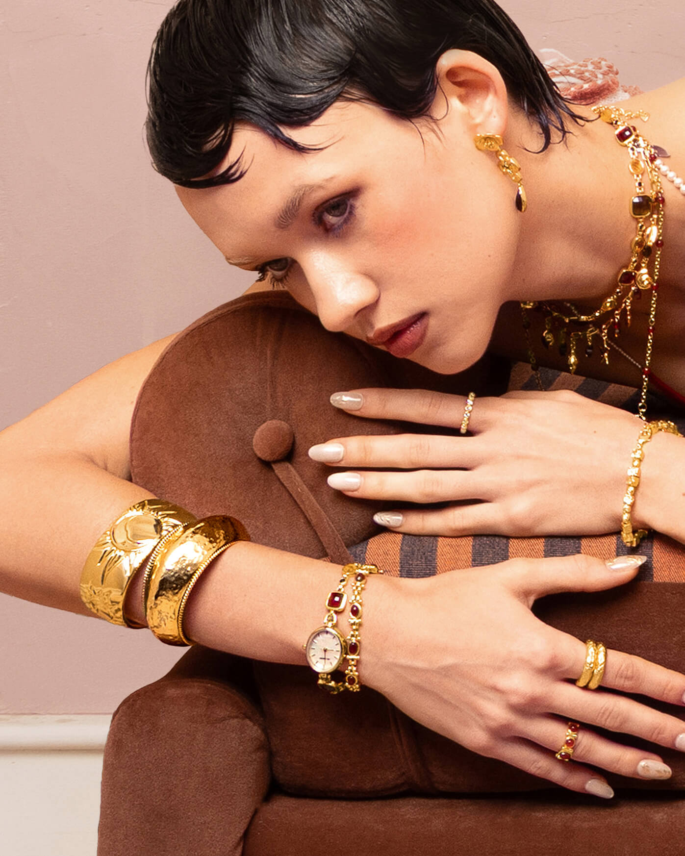 Cordelia Dome Bangle in Gold en route jewellery