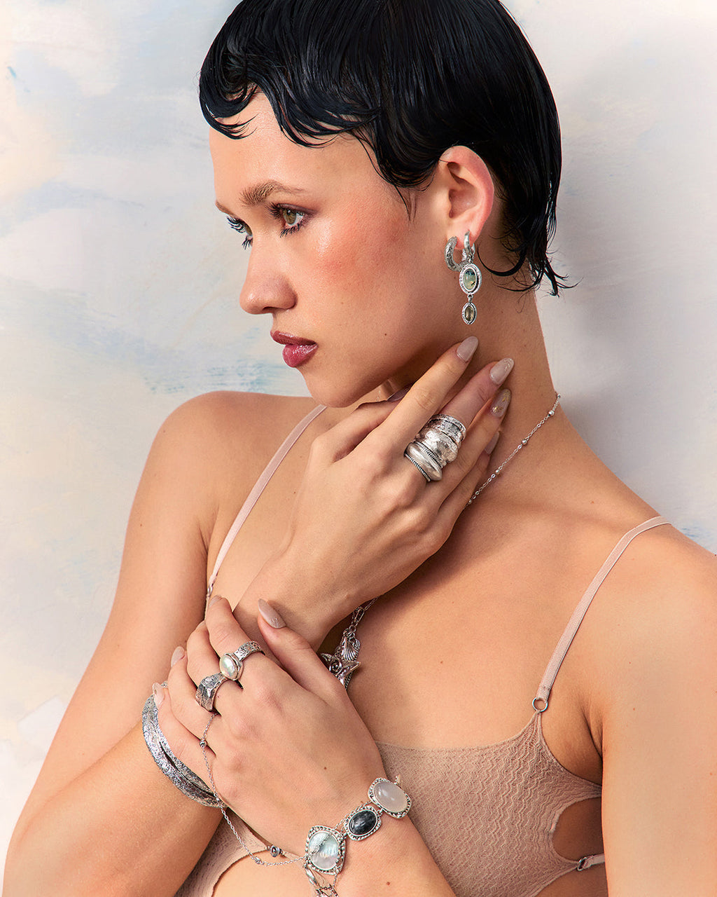 Athena Bracelet & Moss Amulet Earrings Set en route jewellery