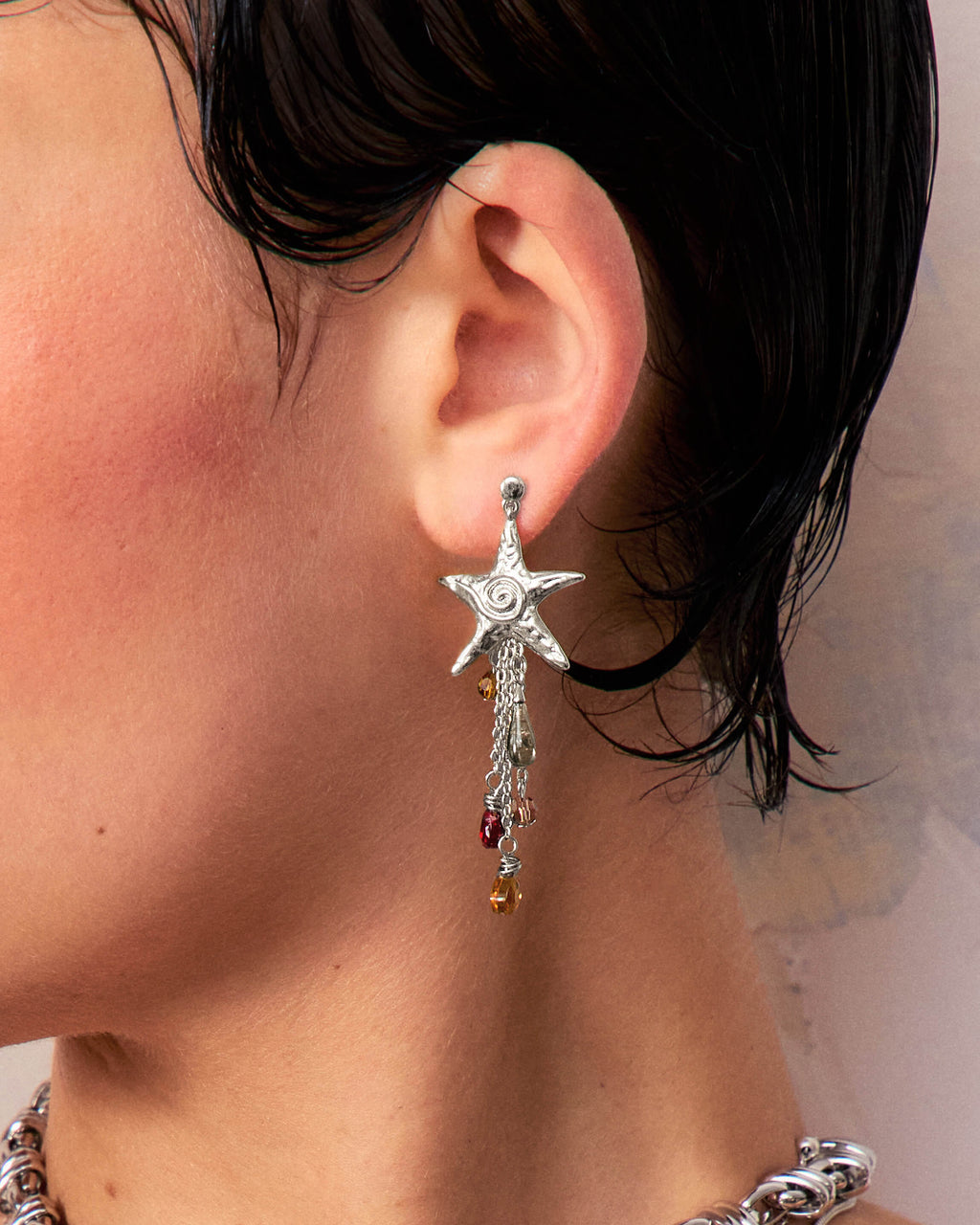 Seaside Nomad Starfish Earrings in Silver en route jewellery