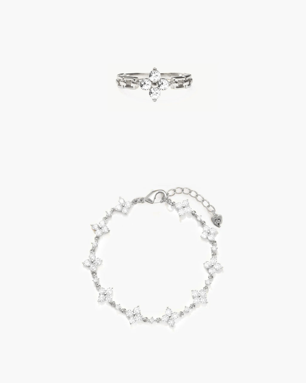 Sparkle Clover Bracelet and Ring Set in Silver en route jewellery