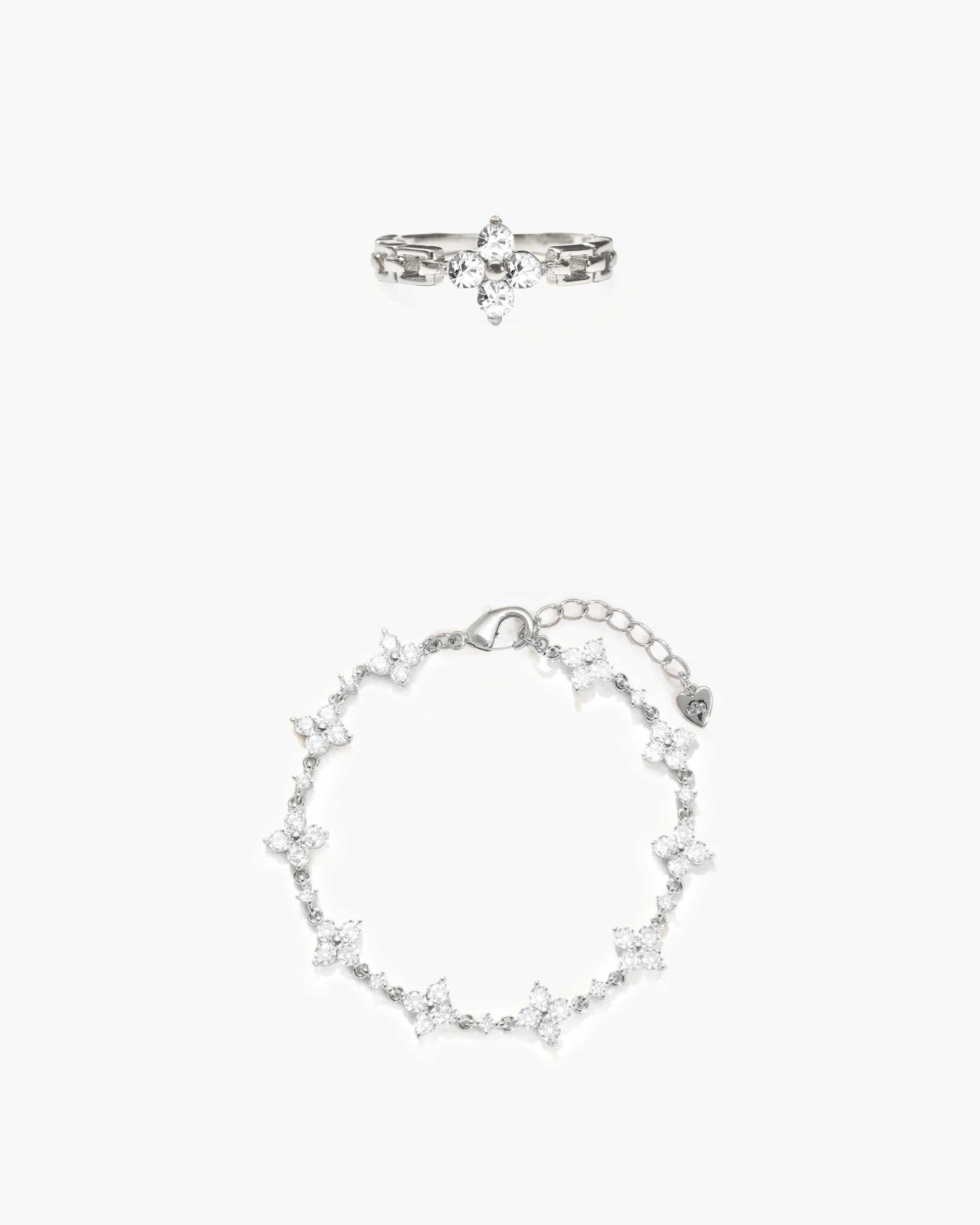 Sparkle Clover Bracelet and Ring Set