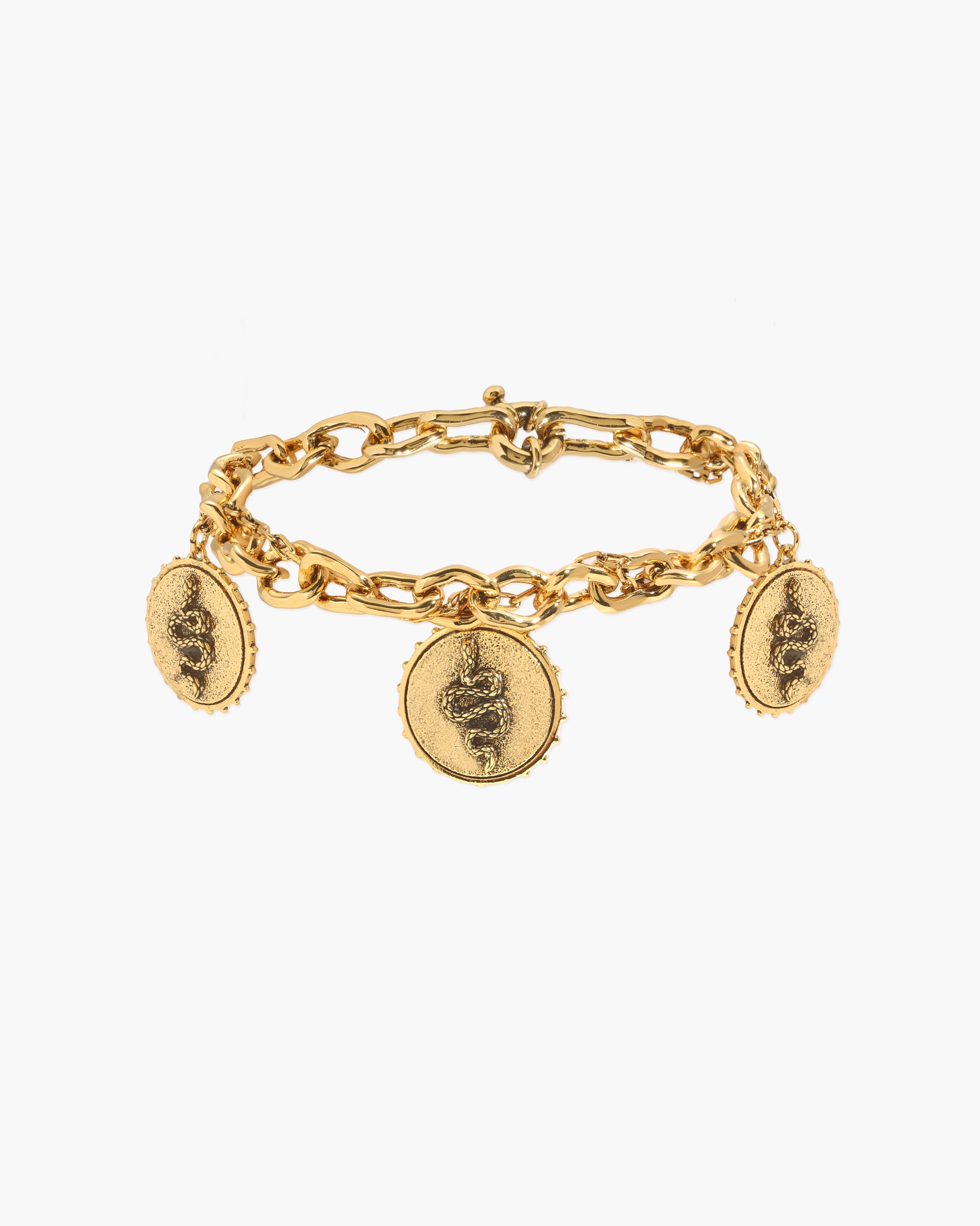 Trinity Snake Coin Double Chain Bracelet in Gold en route jewellery