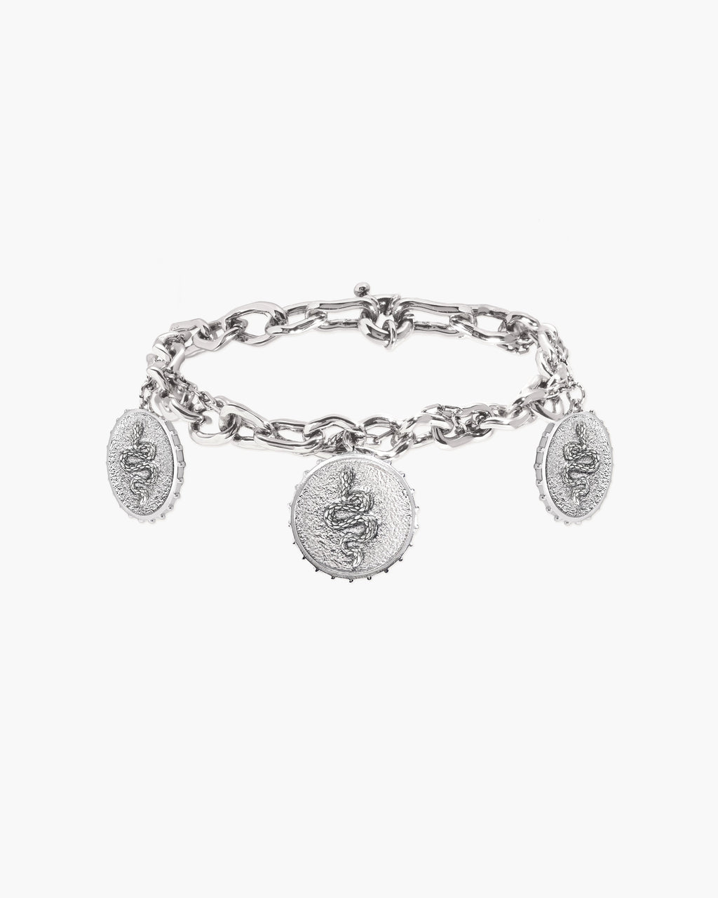 Trinity Snake Coin Double Chain Bracelet in Silver en route jewellery