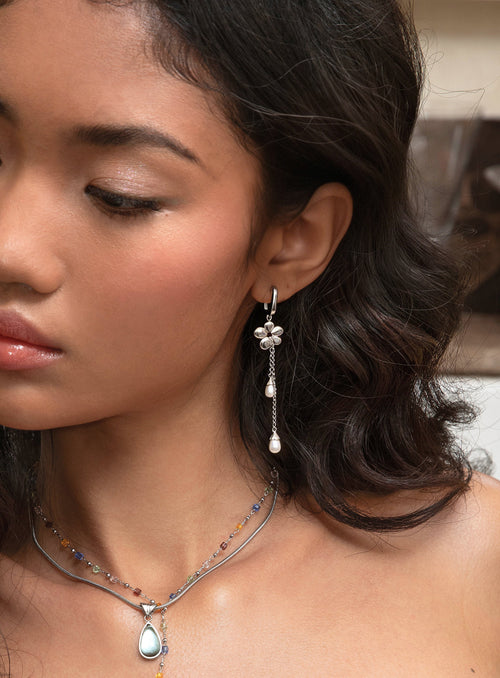 Camille Flower Drop Earrings in Silver en route jewellery