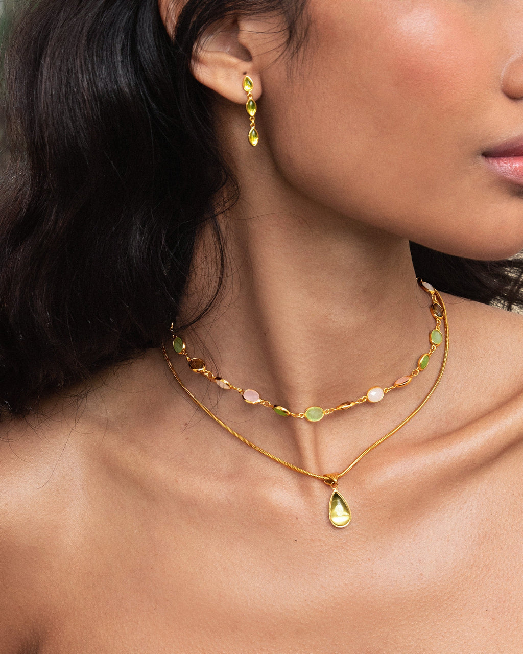 Waterdrop Necklace & Olive Marquise Earrings Set en route jewellery