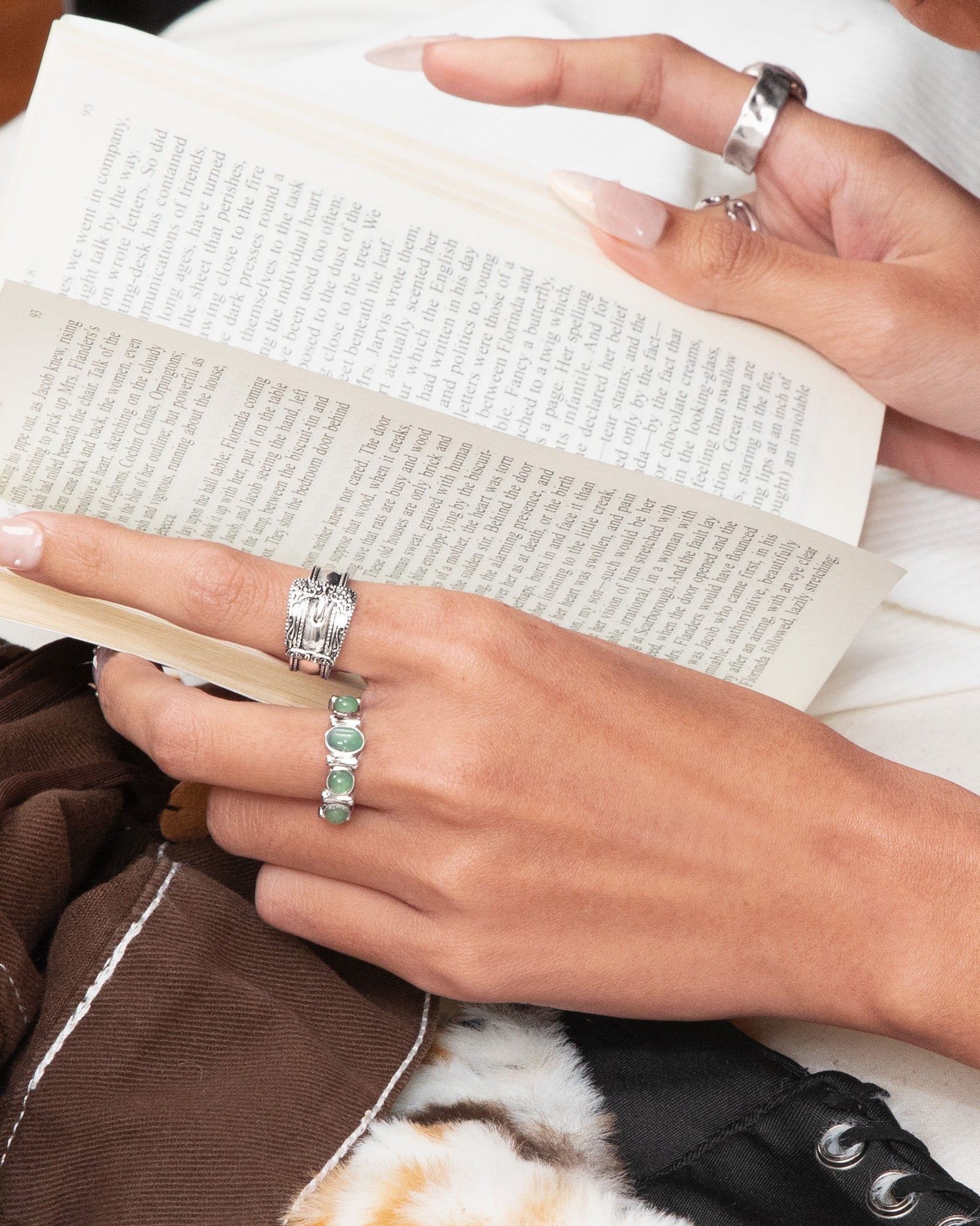 Green Aventurine Band Ring in Silver en route jewellery