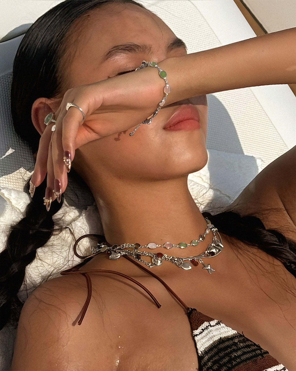 Whimsical Romance Stone Necklace and Bracelet Set in Silver en route jewellery