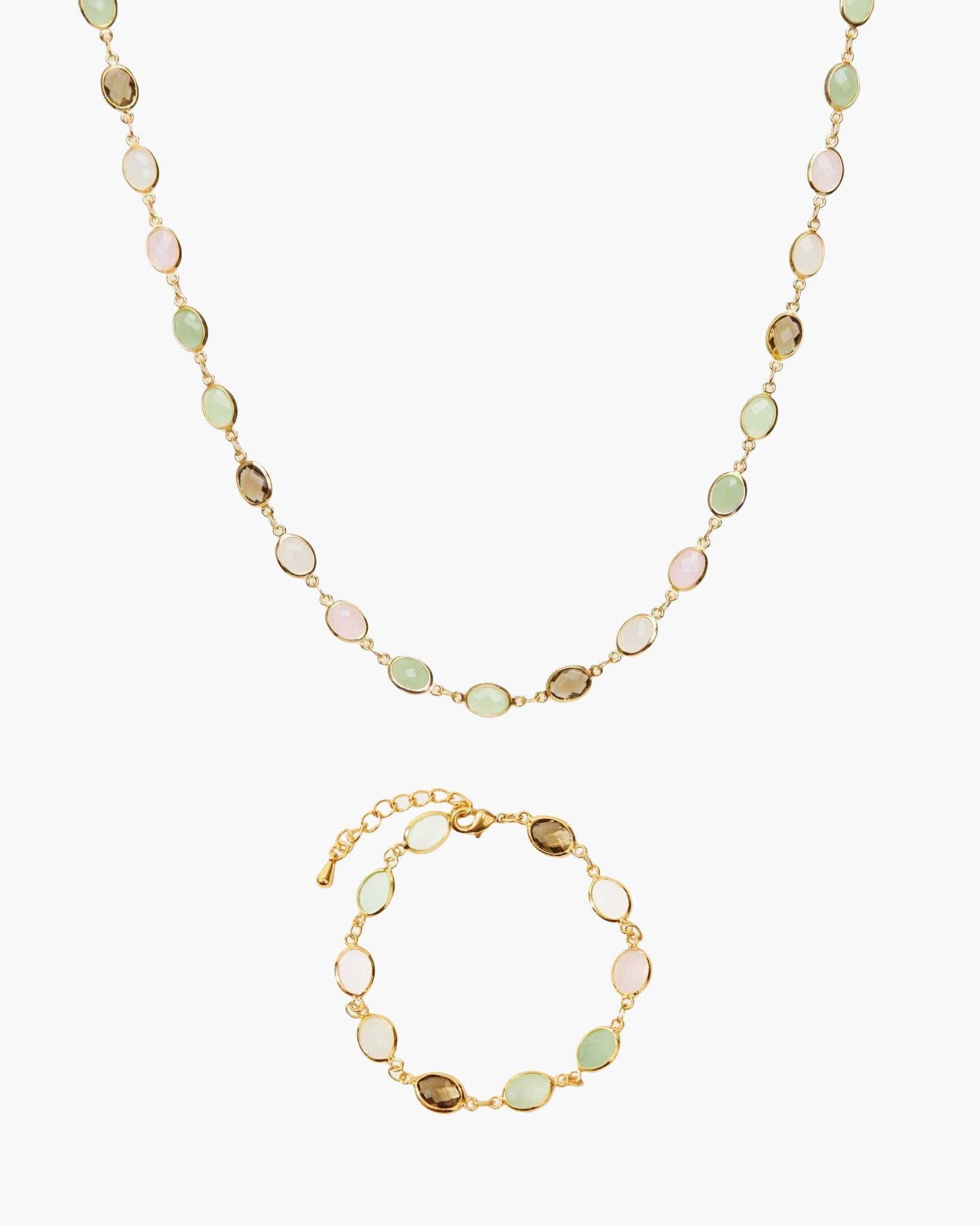Whimsical Romance Stone Necklace and Bracelet Set in Silver en route jewellery