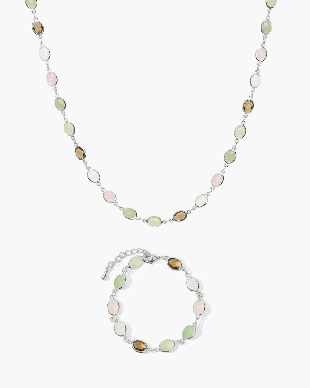 Whimsical Romance Stone Necklace and Bracelet Set in Silver en route jewellery