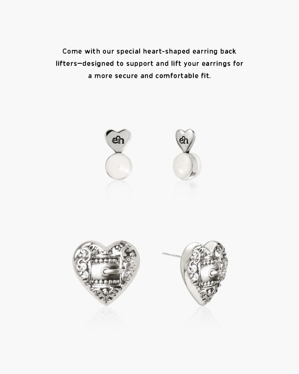 Belted Heart Stud Earrings in Silver en route jewellery
