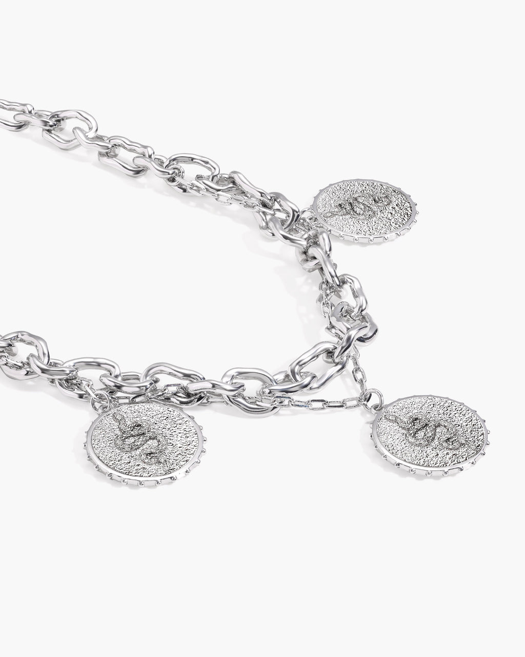 Trinity Snake Coin Double Chain Bracelet in Silver en route jewellery