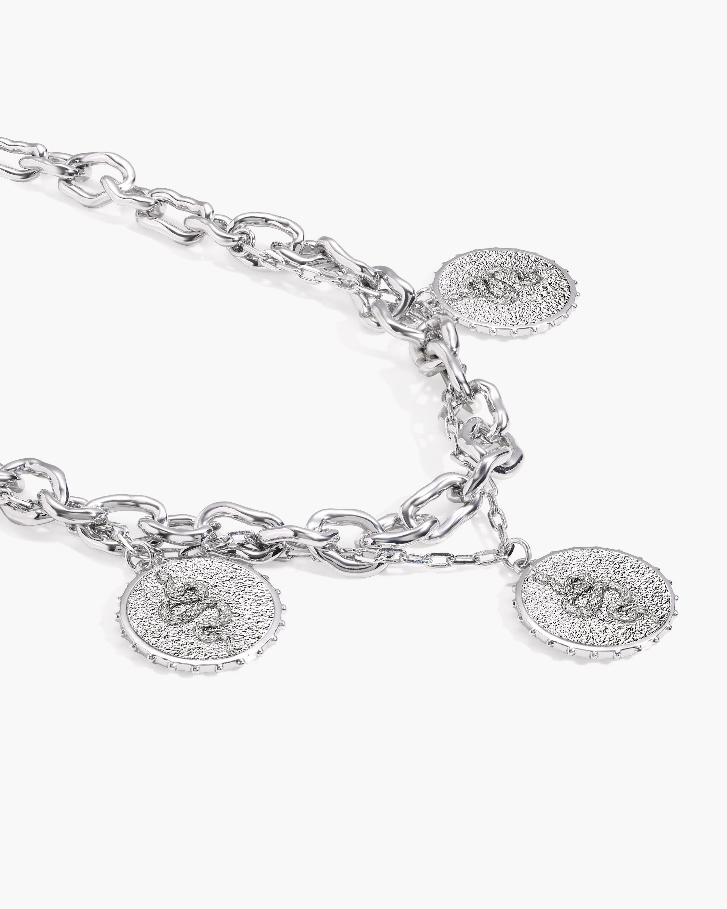 Trinity Snake Coin Double Chain Bracelet in Silver en route jewellery