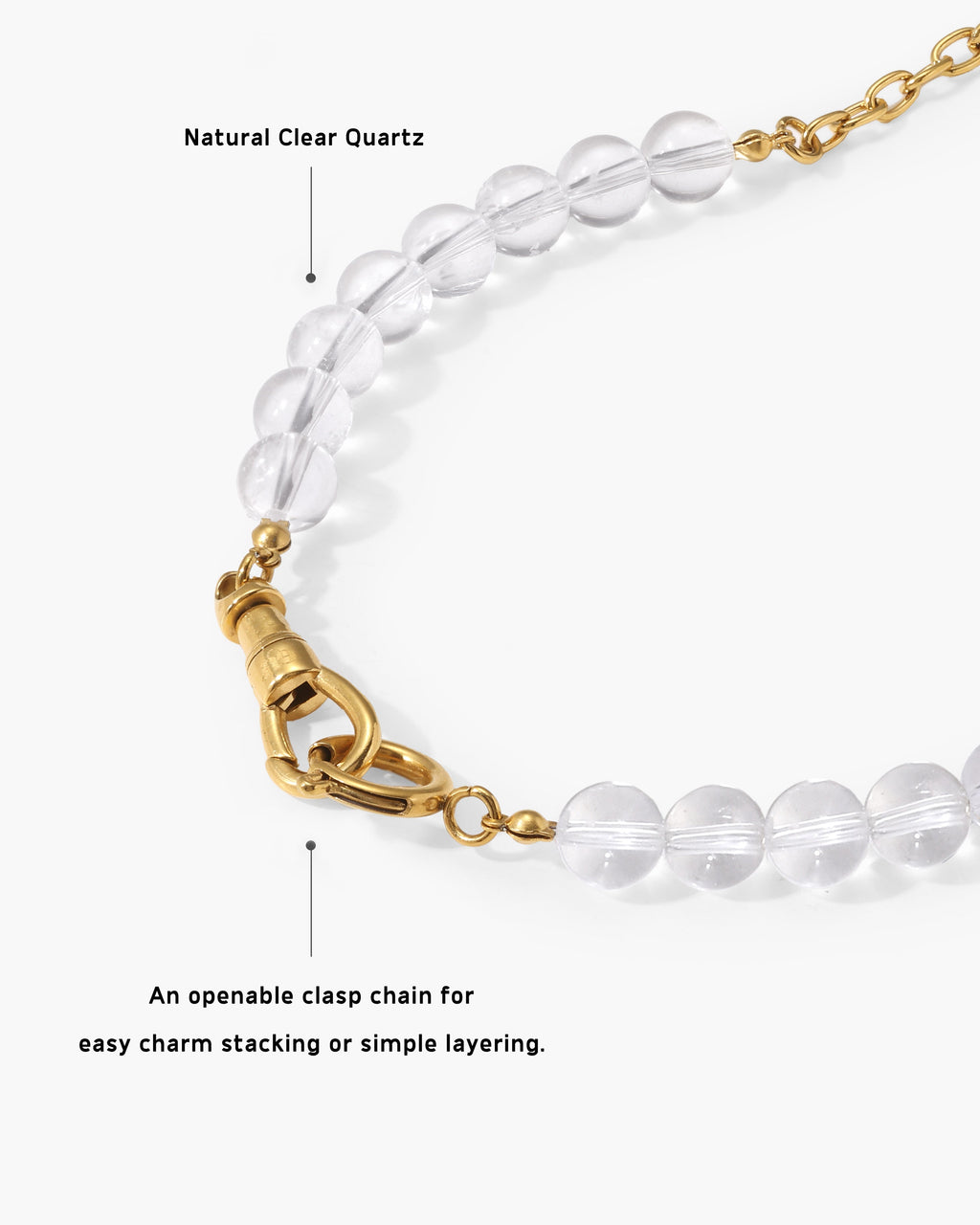 Clear Quartz Beaded Necklace with Charm Holder Clasp en route jewellery