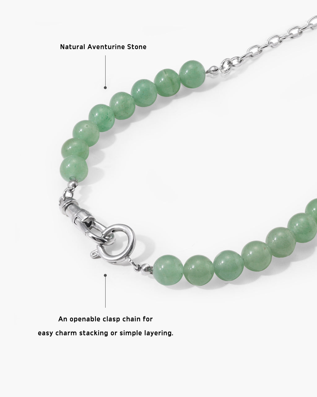 Green Aventurine Beaded Necklace with Charm Holder Clasp en route jewellery