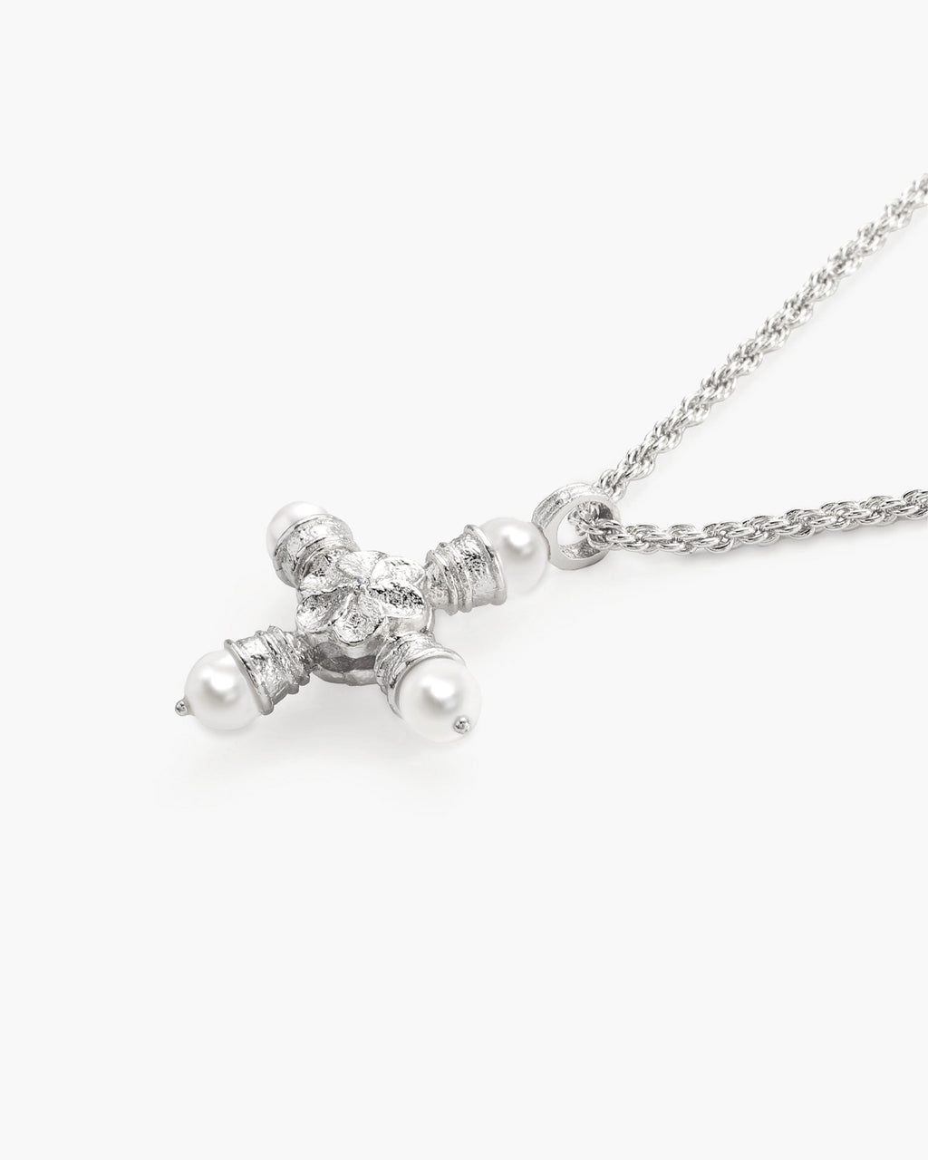 Florence Pearl Cross Necklace in Silver en route jewellery