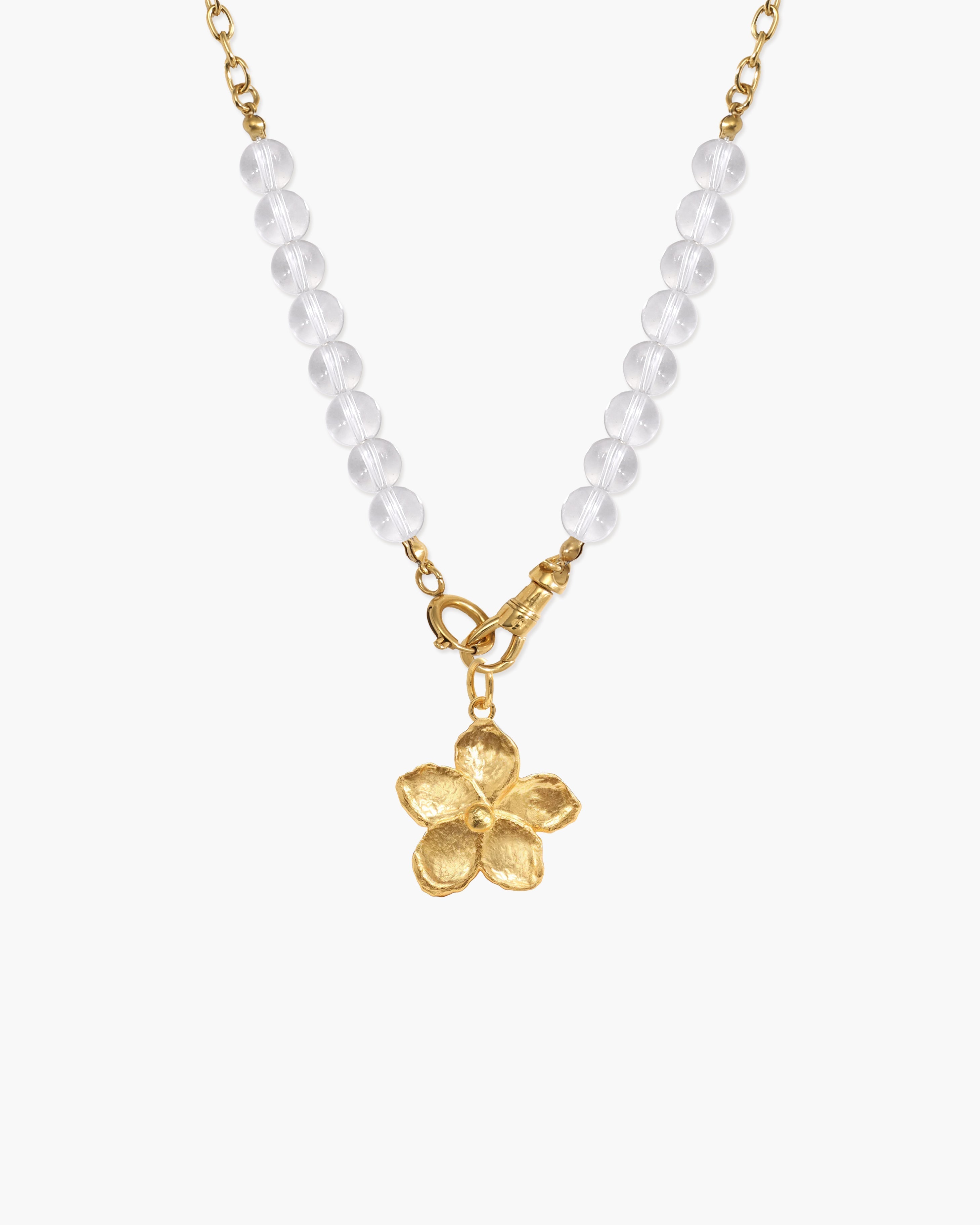 Clear Quartz Beaded Necklace with Charm Holder Clasp en route jewellery