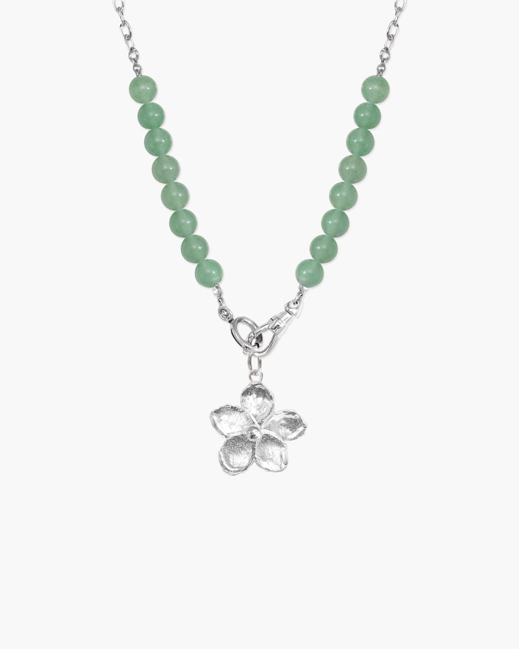 Green Aventurine Beaded Necklace with Charm Holder Clasp en route jewellery