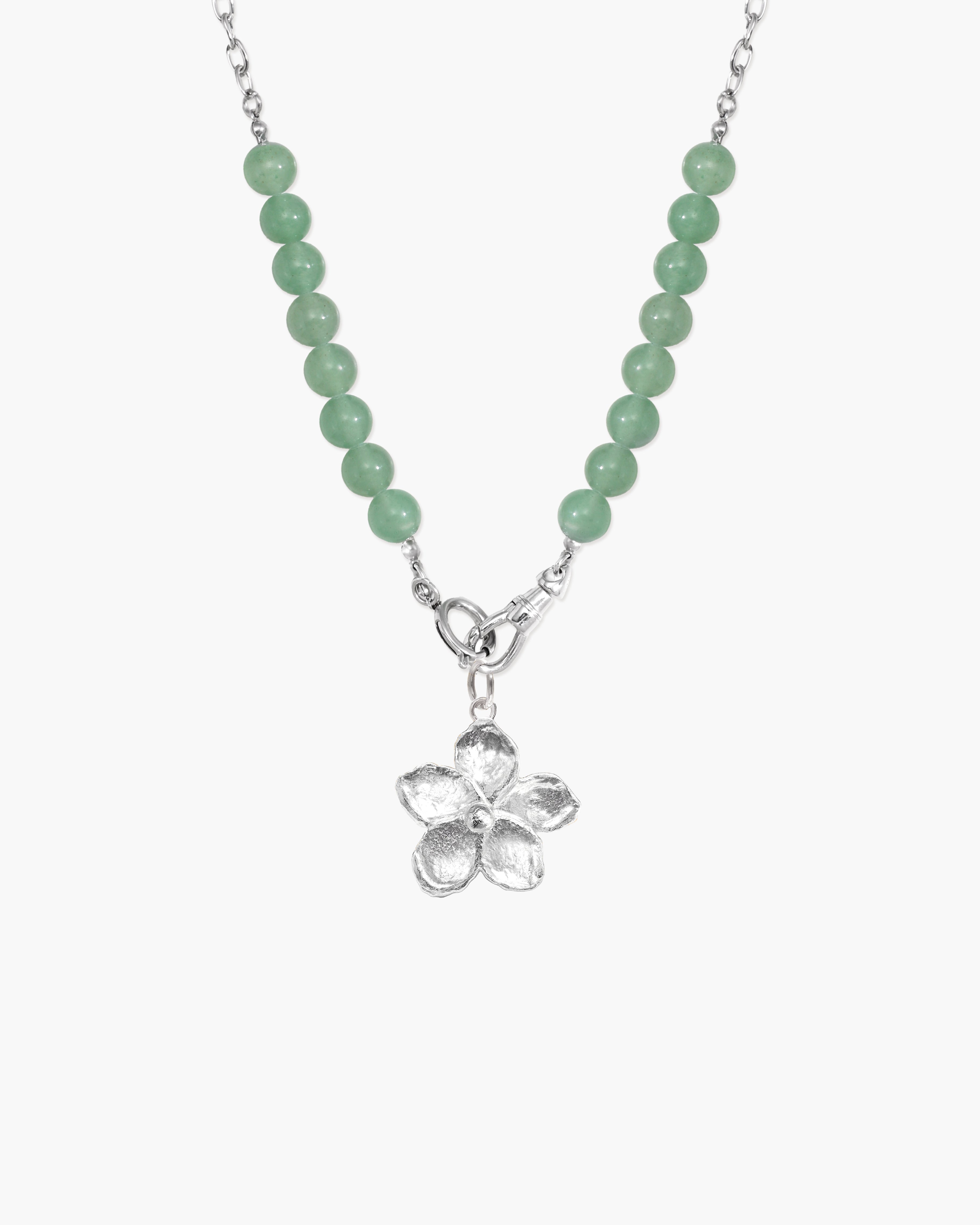 Green Aventurine Beaded Necklace with Charm Holder Clasp en route jewellery