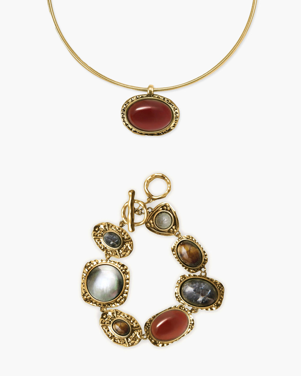 Venus Collar Necklace & Athena Bracelet Set in Gold en route jewellery