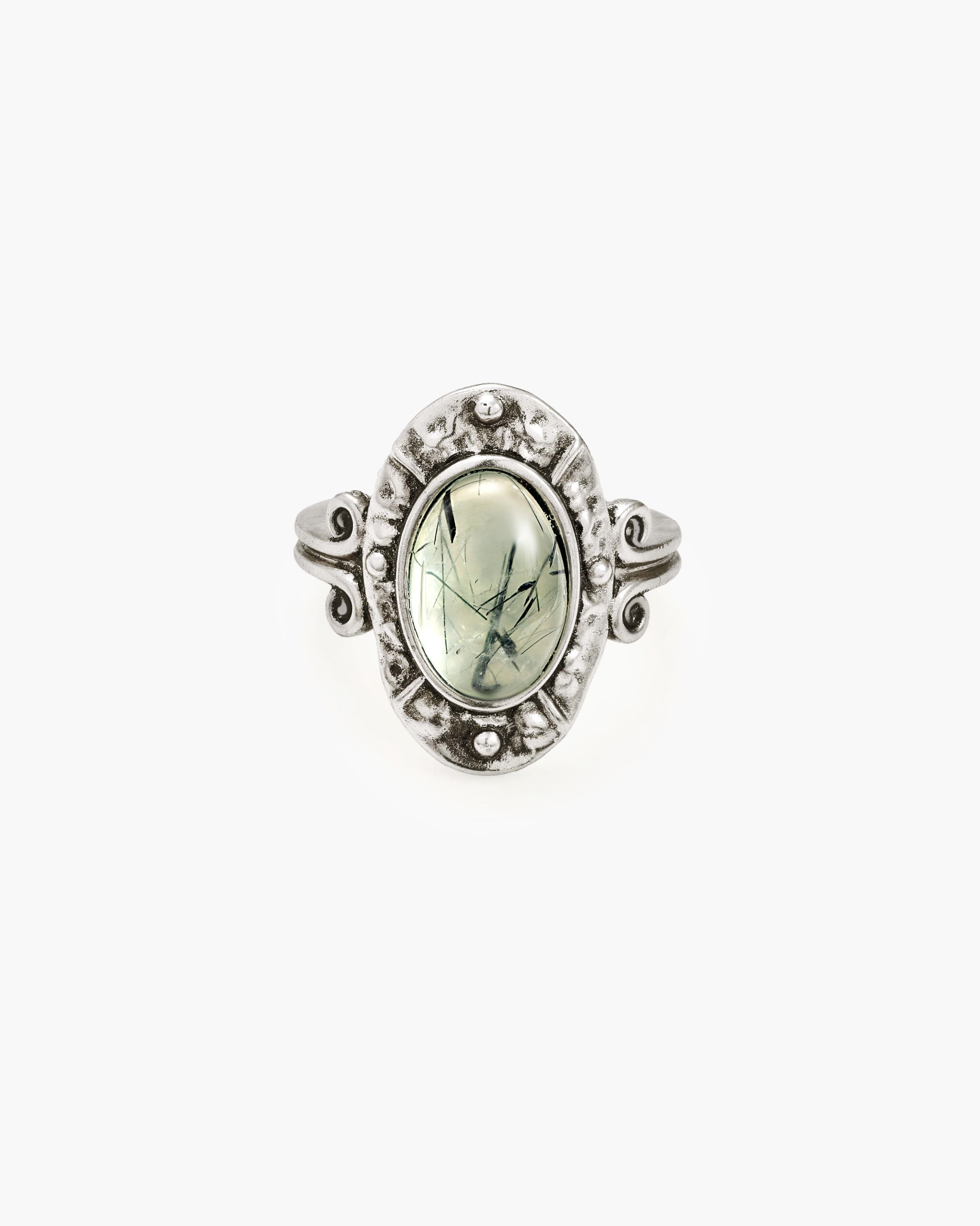Lunar Veil Moss Agate Ring en route jewellery