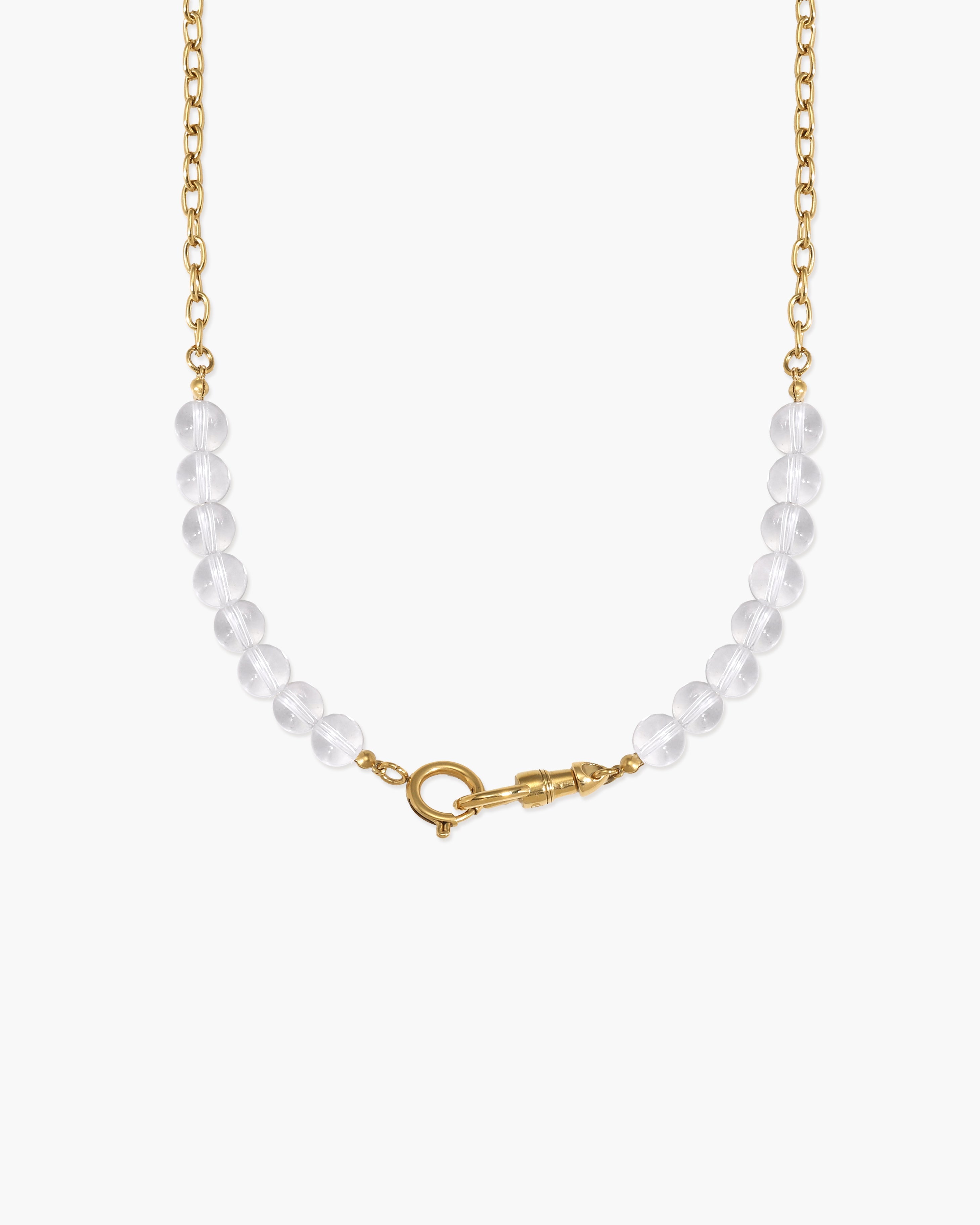 Clear Quartz Beaded Necklace with Charm Holder Clasp en route jewellery