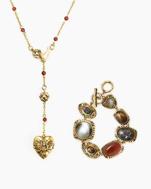 Athena Bracelet & Carnelian Veil Lariat Necklace Set en route jewellery