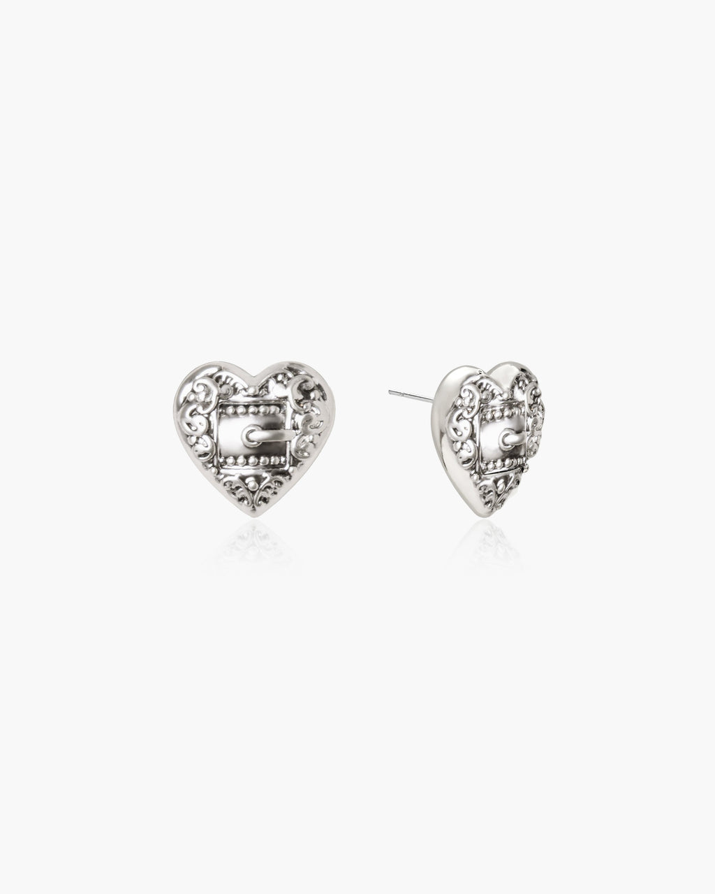 Belted Heart Stud Earrings in Silver en route jewellery