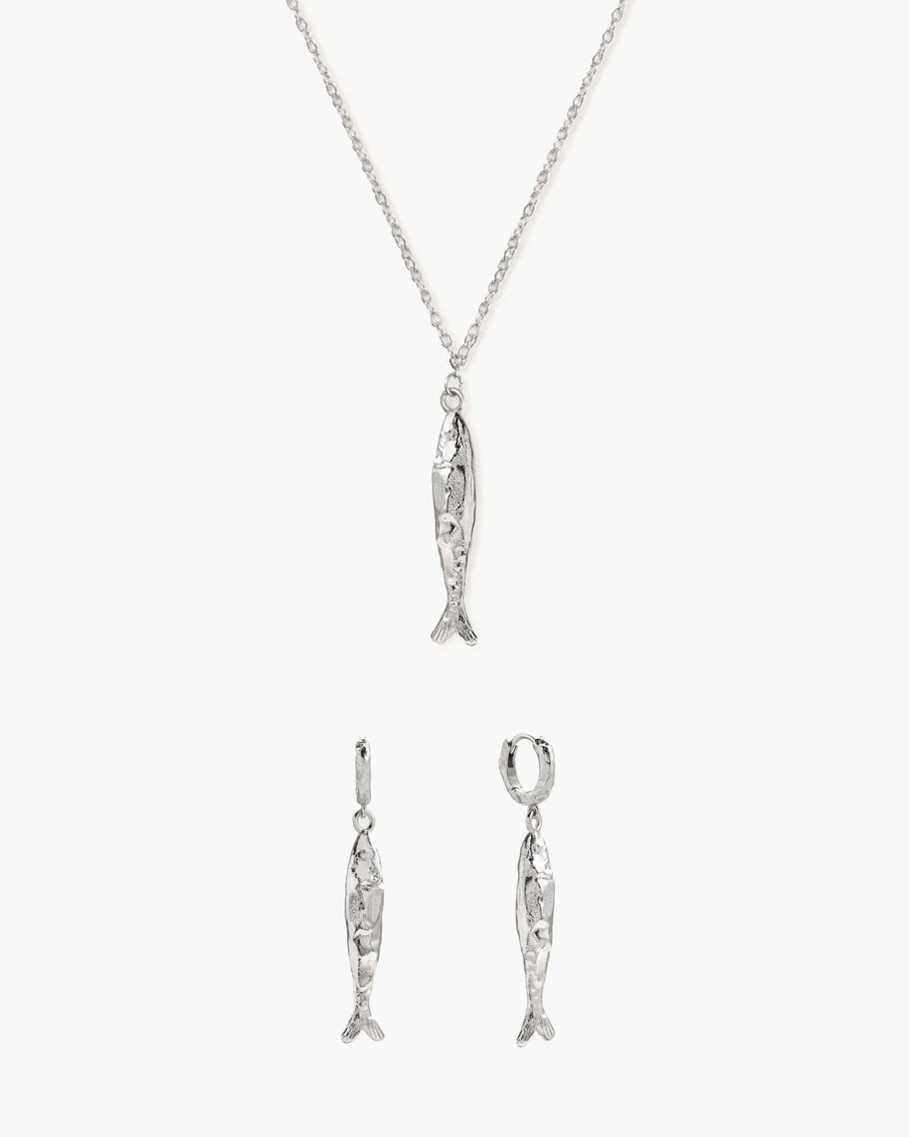 Anchovy Necklace & Earrings Set in Silver en route jewellery