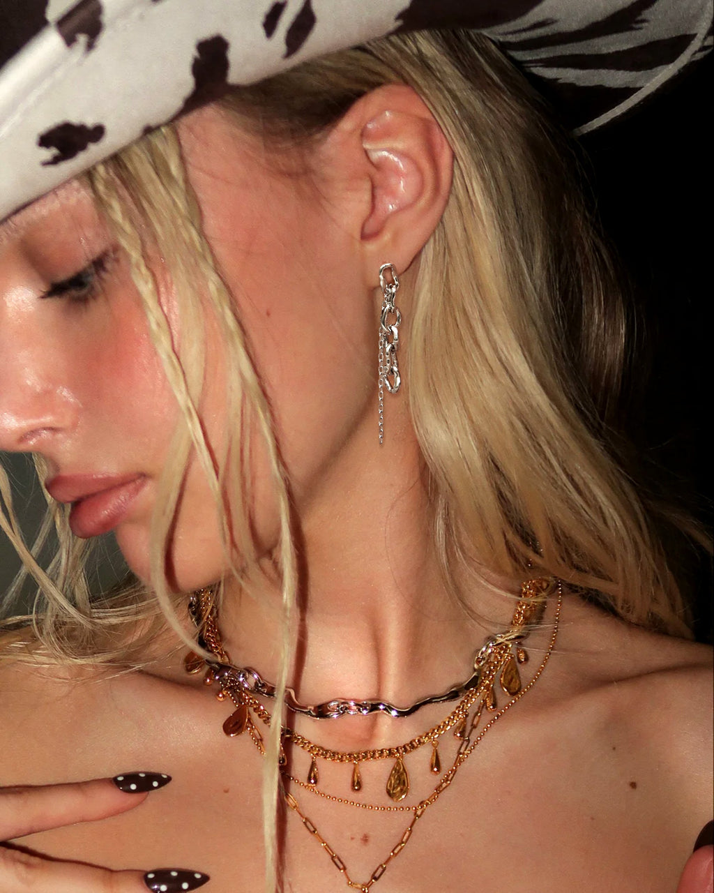 Molten Dual Chain Drop Earrings en route jewellery