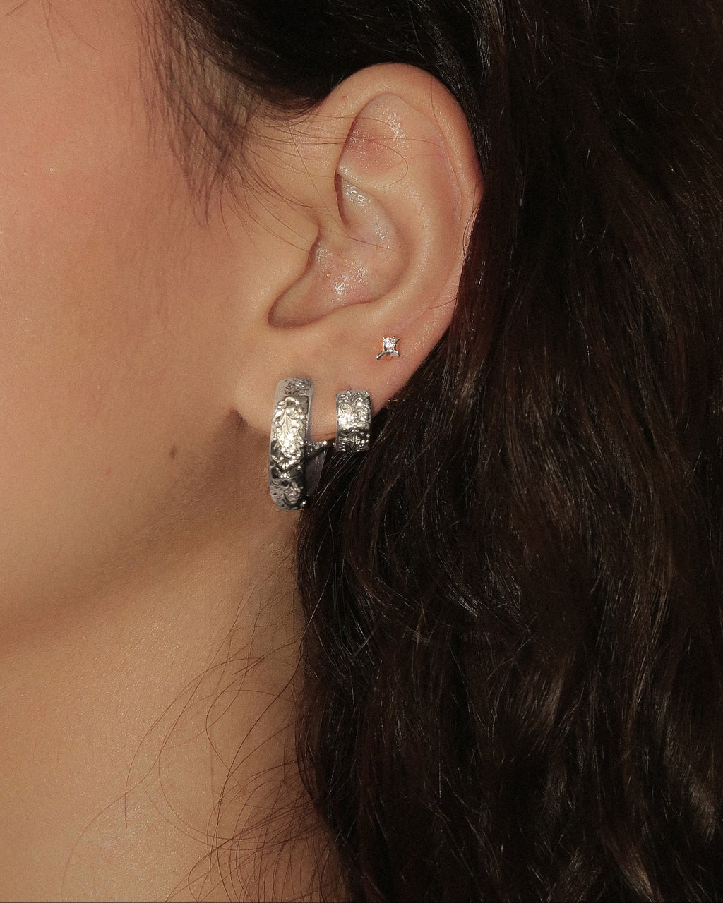 Serenade of Orchid Hoops in Silver en route jewellery