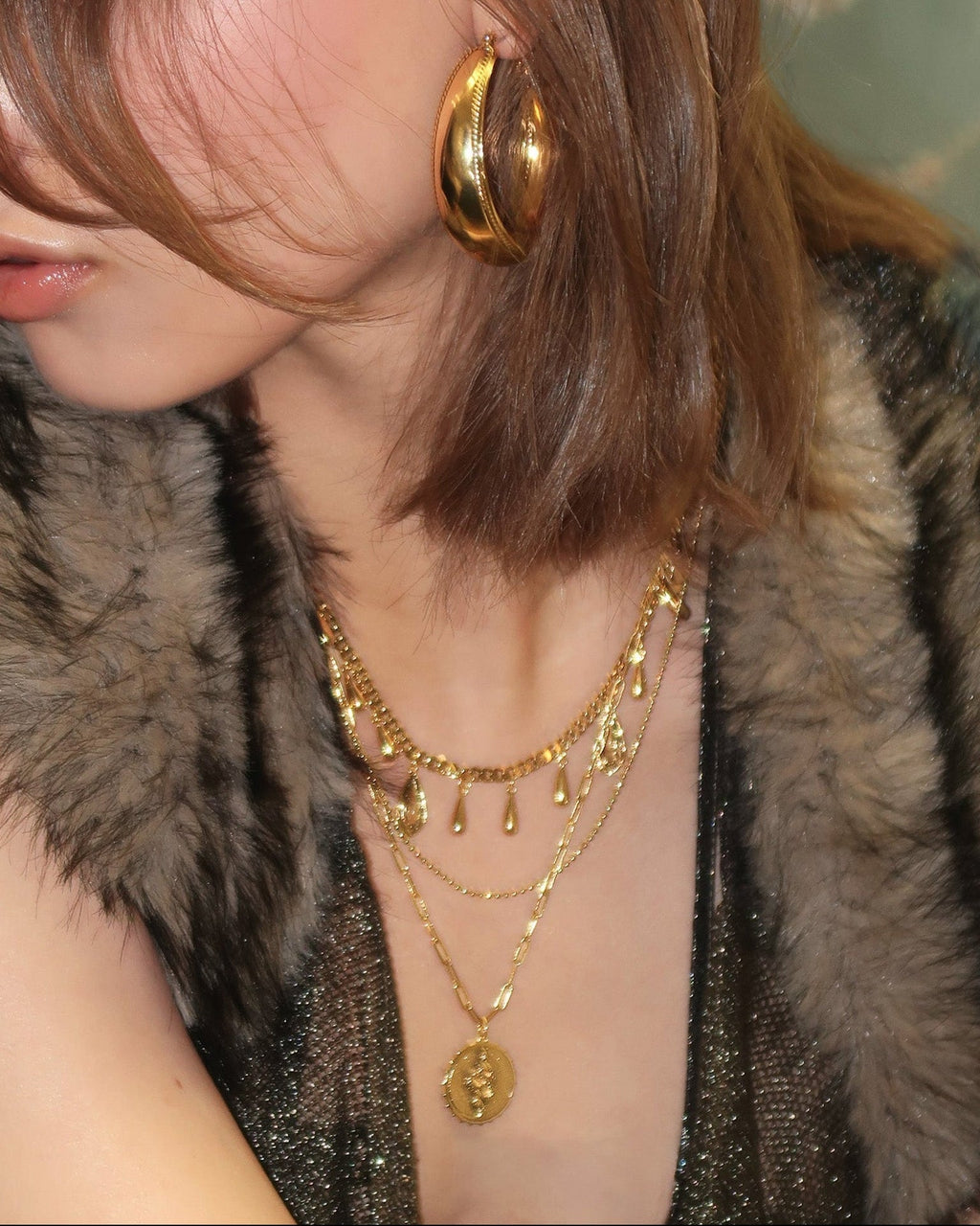 Second Skin Detachable Layered Snake Coin Necklace en route jewellery