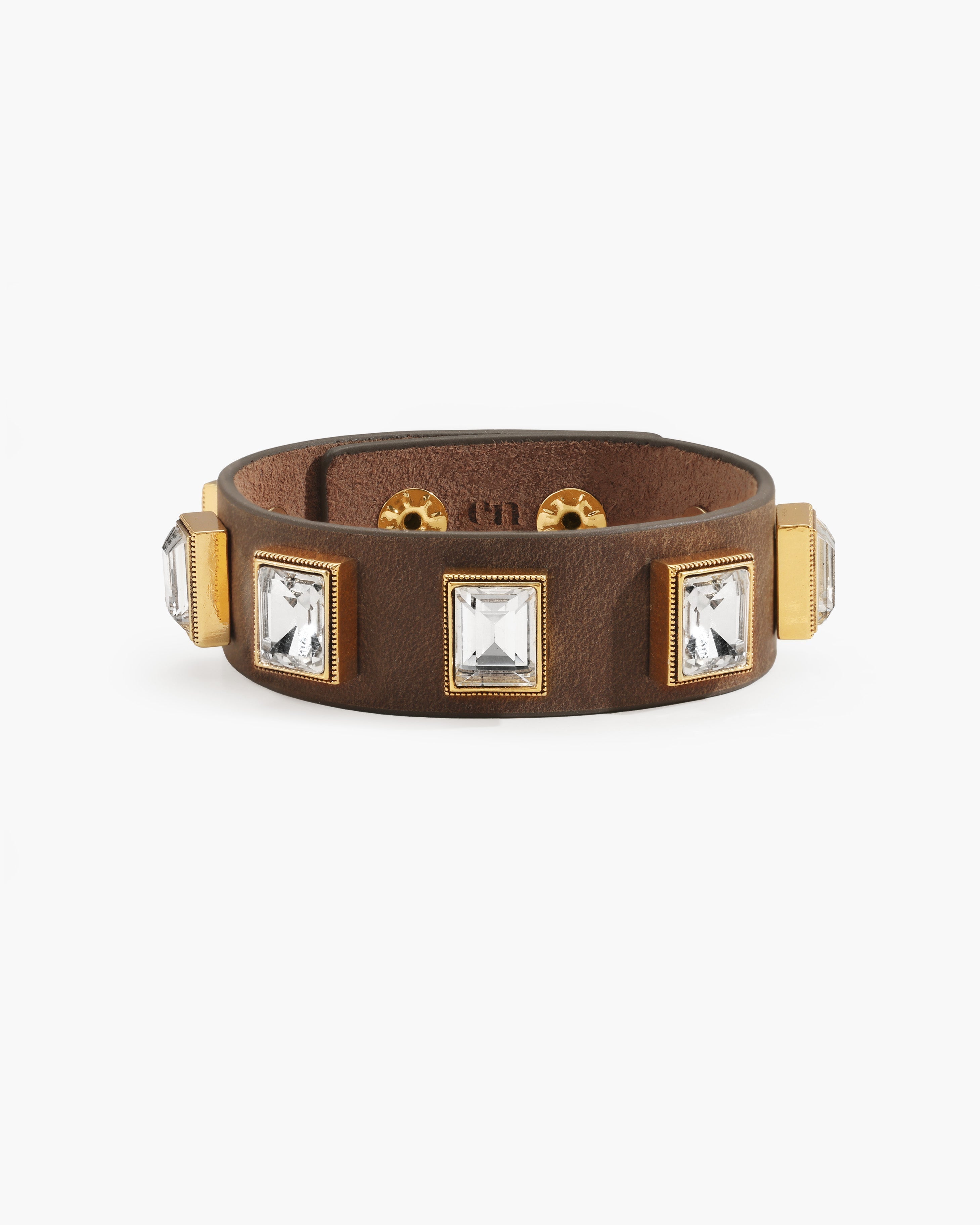 Crystal Studded Leather Wristband en route jewellery