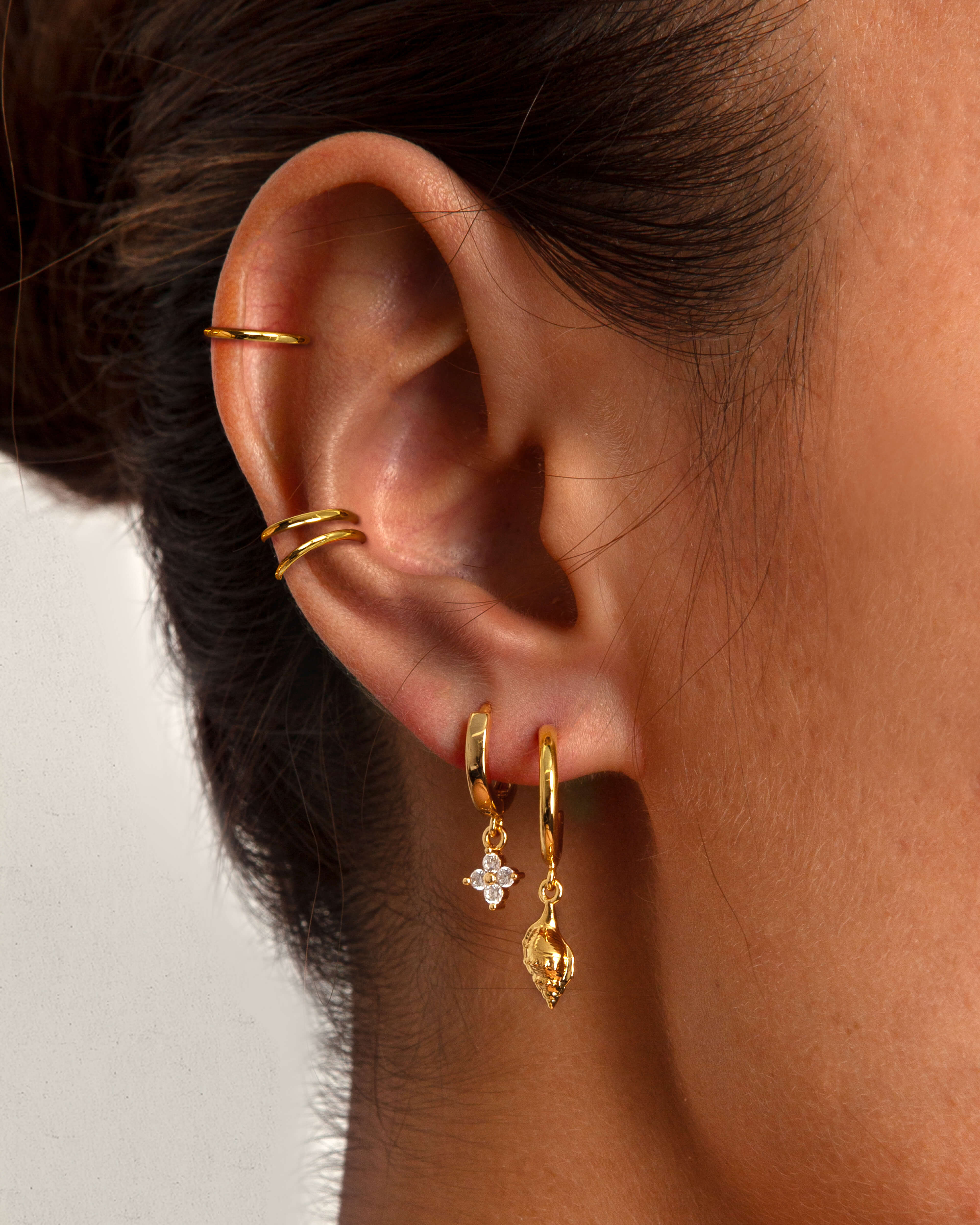 3 Pcs Hoop Helix Earring Set in Gold
