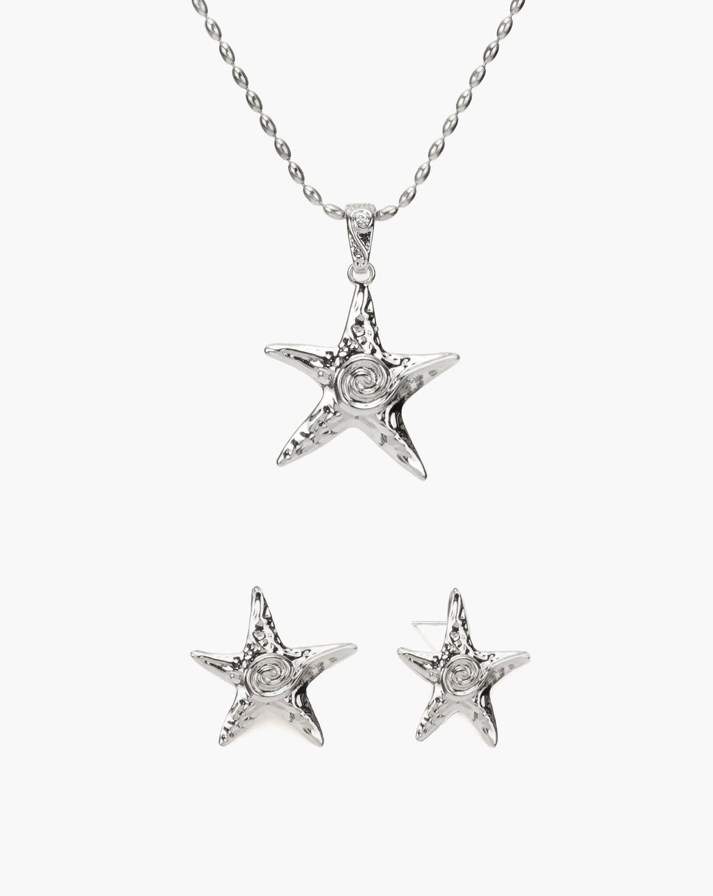 Starfish Necklace & Earrings Set in Silver