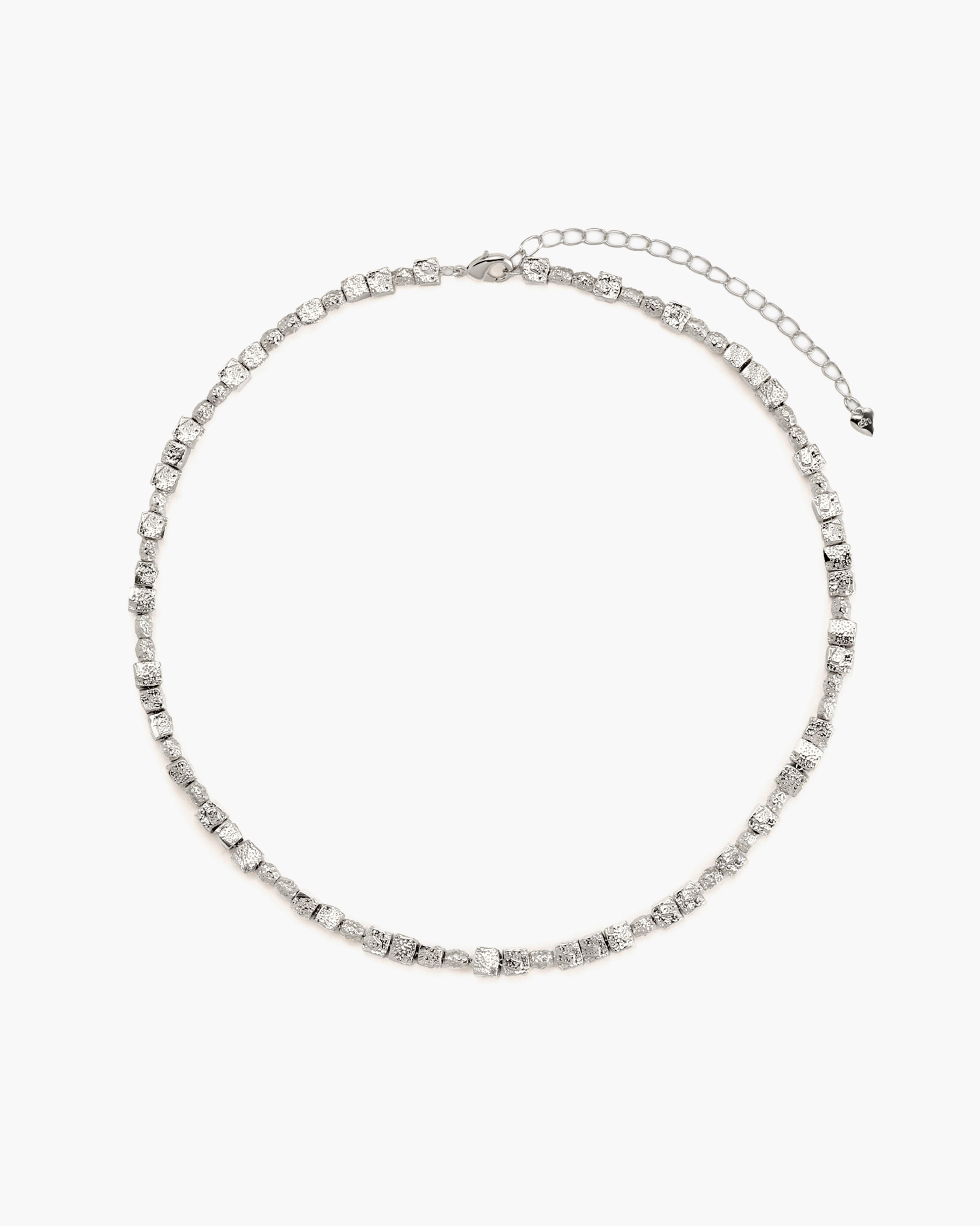 Textured Square Necklace in Silver