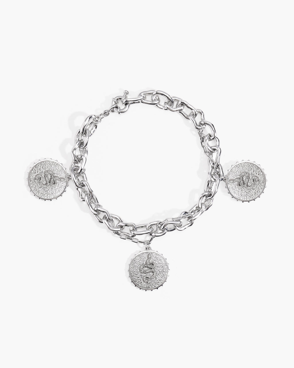 Trinity Snake Coin Double Chain Bracelet in Silver en route jewellery