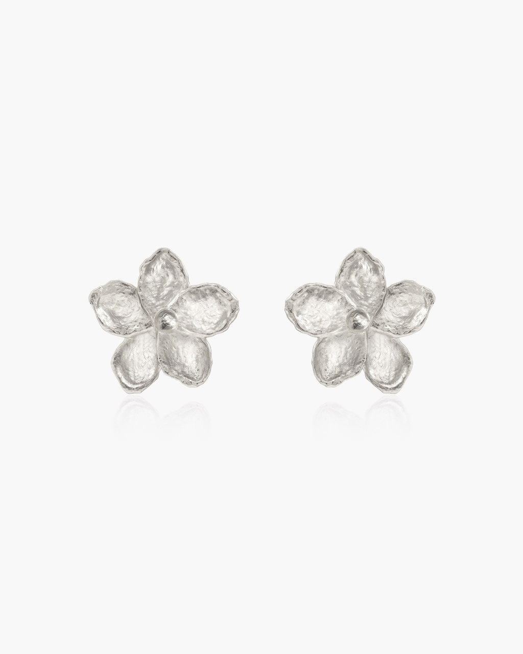 Textured Floral Earrings in Silver
