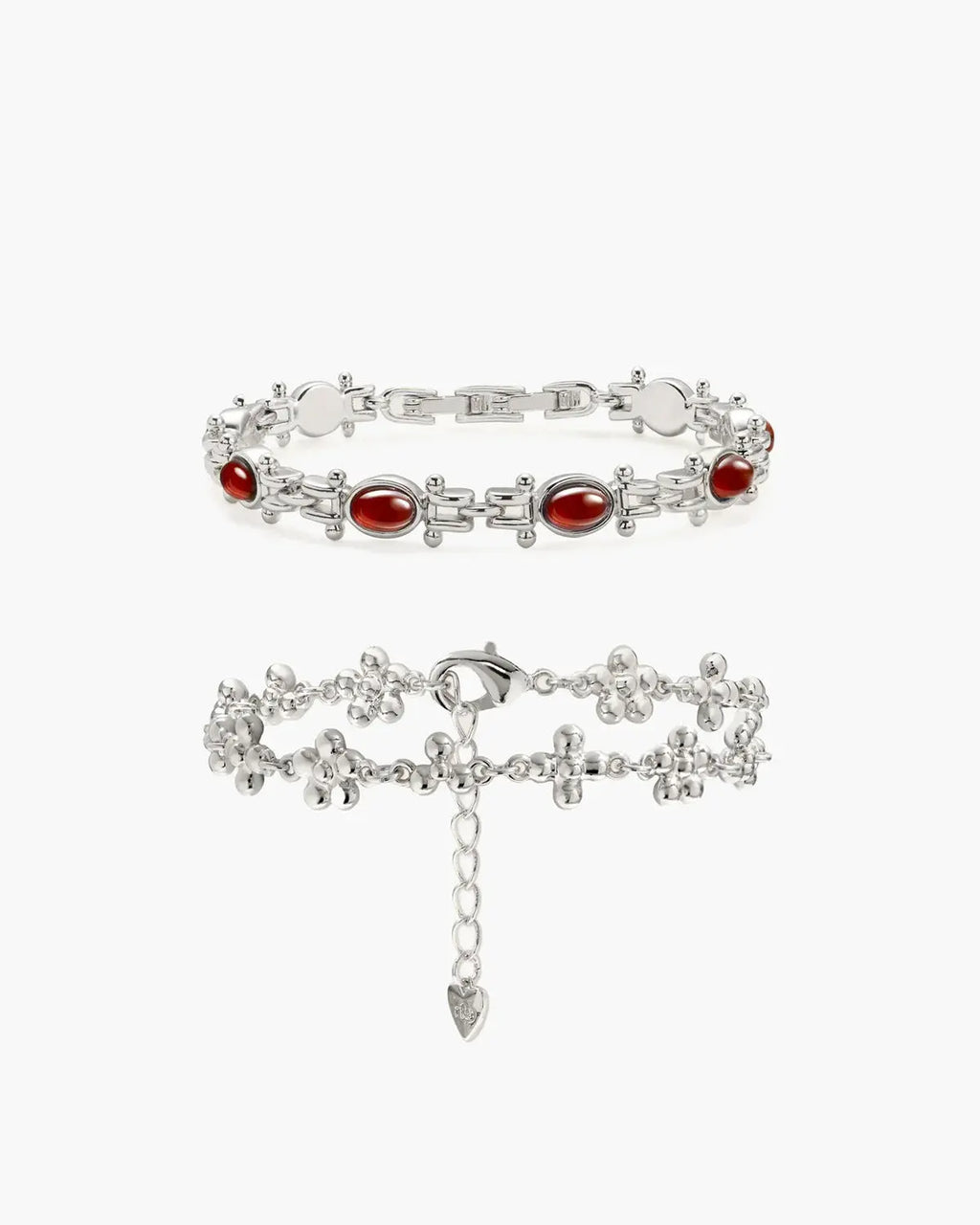 Tess's Treasure Carnelian & Daisy Molecule Bracelet Set in Silver en route jewellery