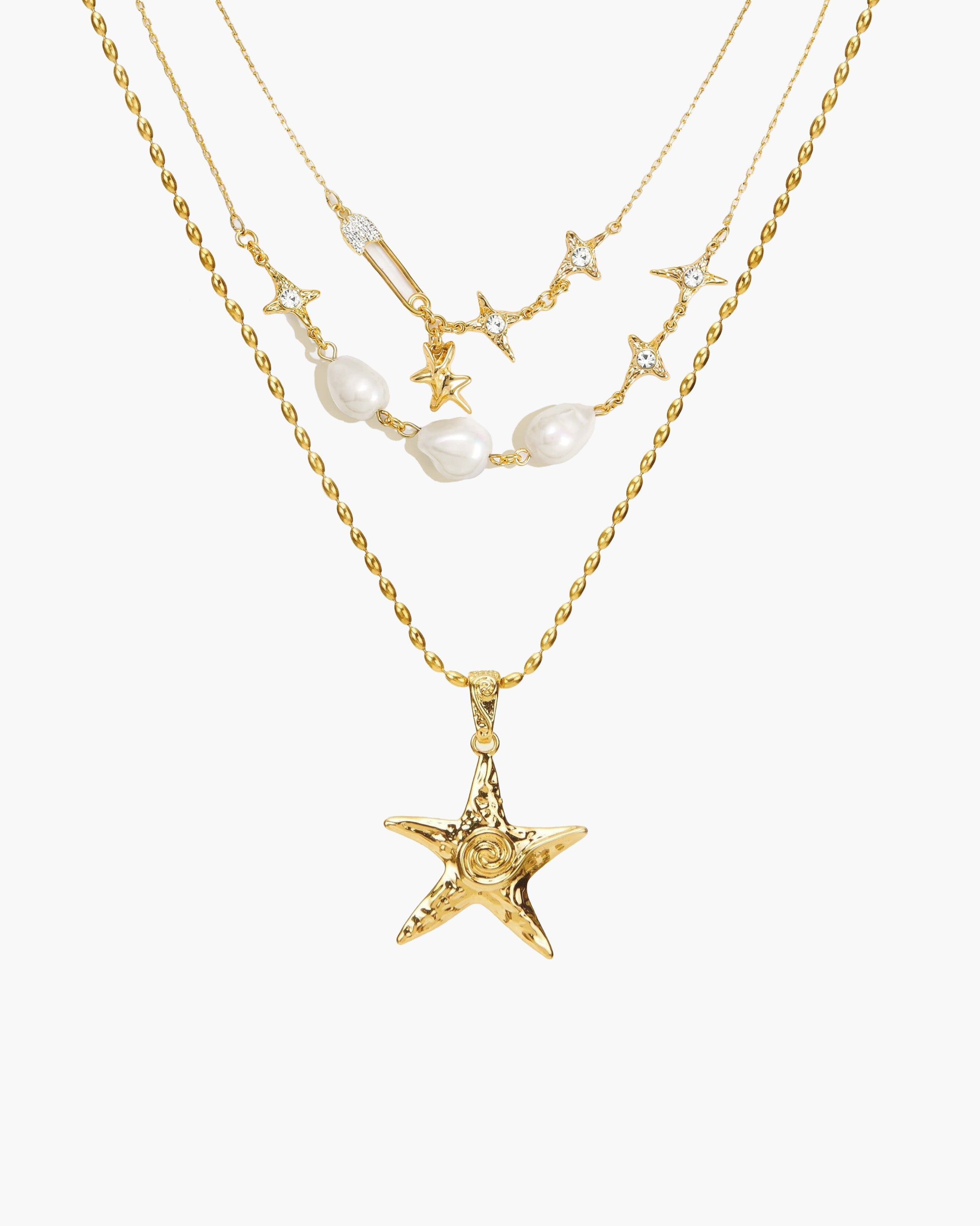 The Mellow Necklace & Starfish Necklace Set in Silver en route jewellery