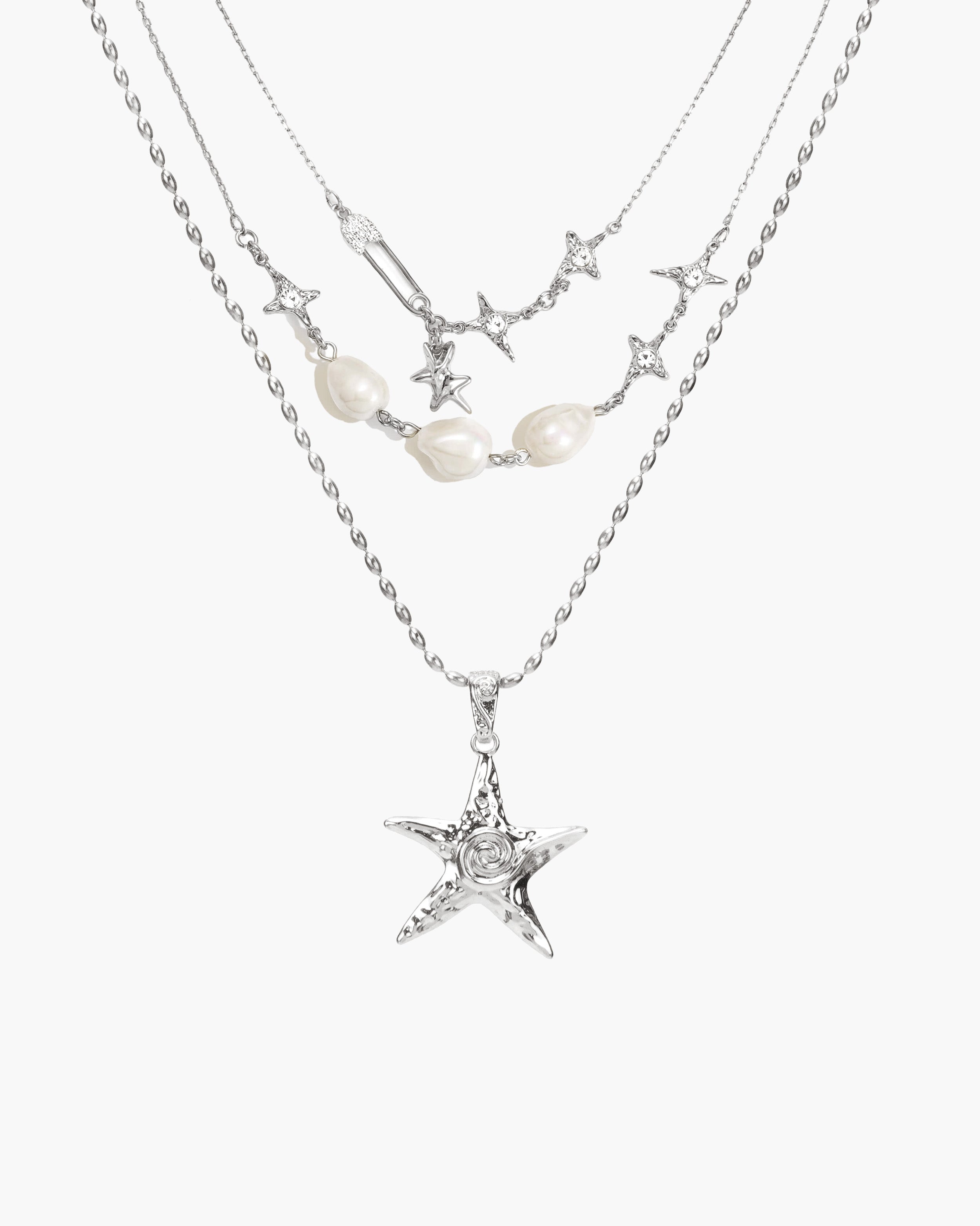 The Mellow Necklace & Starfish Necklace Set in Silver en route jewellery