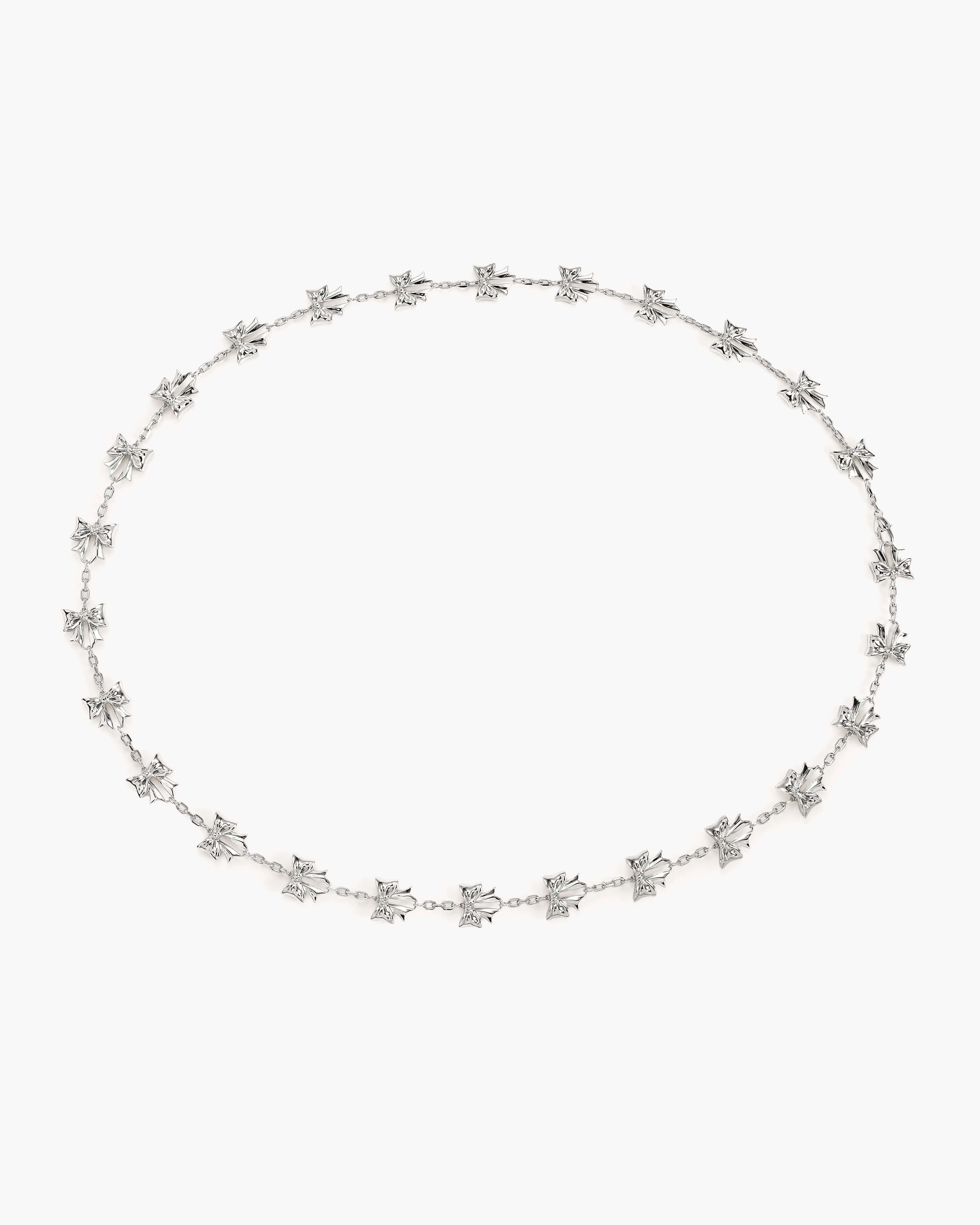 Bow Lariat Long Necklace in Silver
